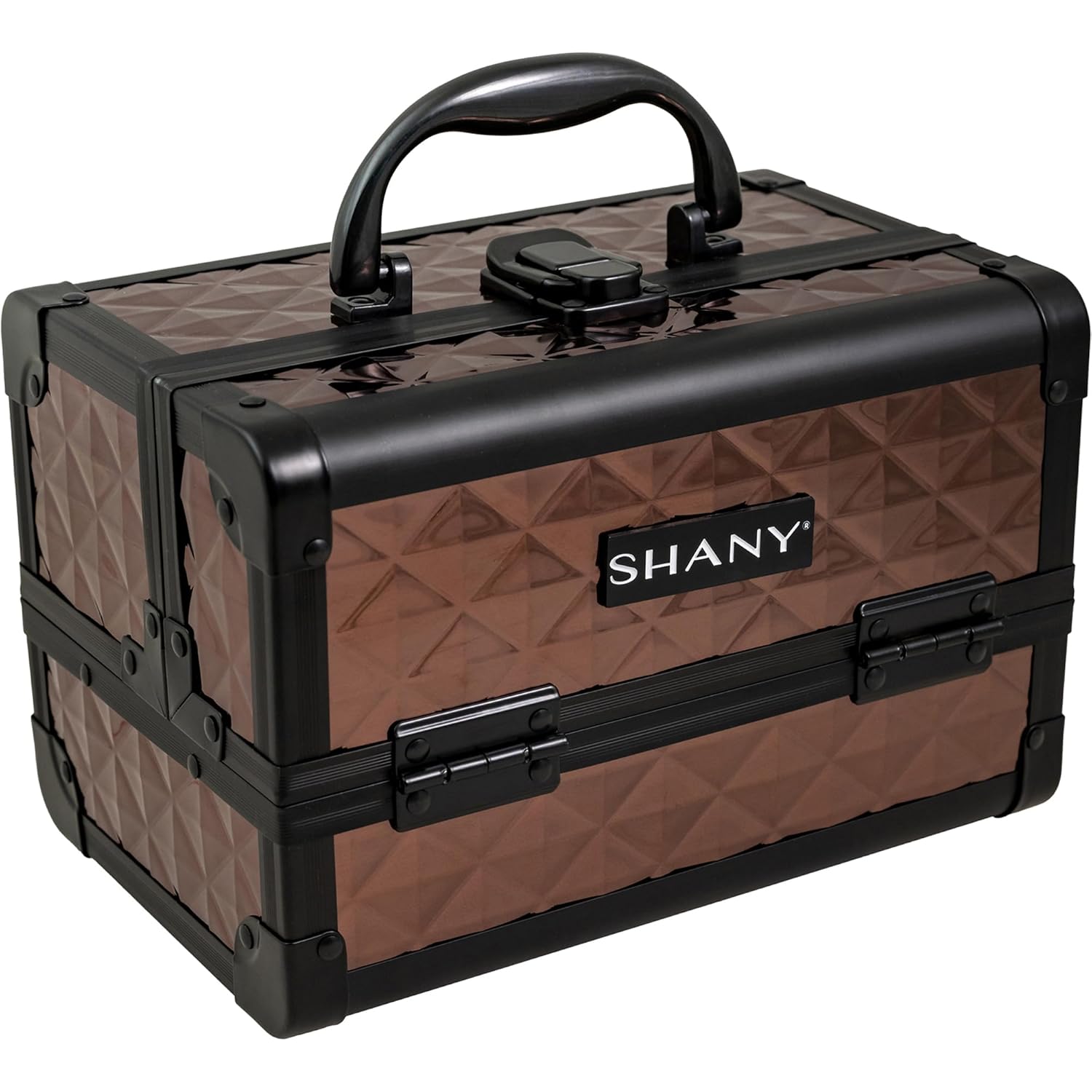 SHANY Chic Makeup Train Case Cosmetic Box Portable Makeup Case Cosmetics Beauty Organizer Jewelry storage with Locks, Multi trays Makeup Storage Box with Makeup Mirror - Copper