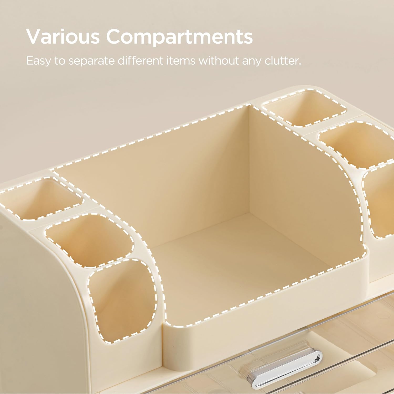 HBlife Makeup Organizer for Vanity with Brush Holder, Large Bathroom Countertop Cosmetic Organizer Skin Care Storage, Easy to Store Lipsticks, Nail Polishes, Perfumes, Eyeshadow Palettes, Beige