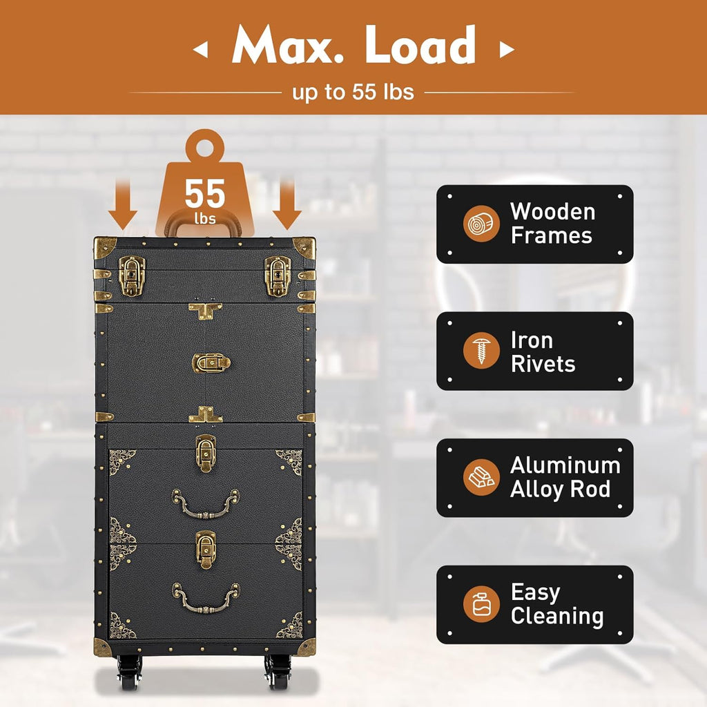 Cosmetic Train Case,Makeup Organizer Travel Case with Multiple Compartments,Rolling Makeup Case,Makeup Train Case,Professional Makeup Case with Wheels for Make-up Artists,55Lbs Load-Bearing