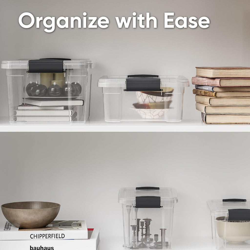 Superio Clear Storage Boxes with Lids, 13.7 Quart Plastic Container Bins for Organizing, Stackable Crates, BPA Free, Non Toxic, Odor Free, Organizers for Home, Office and Dorm, 8 Pack