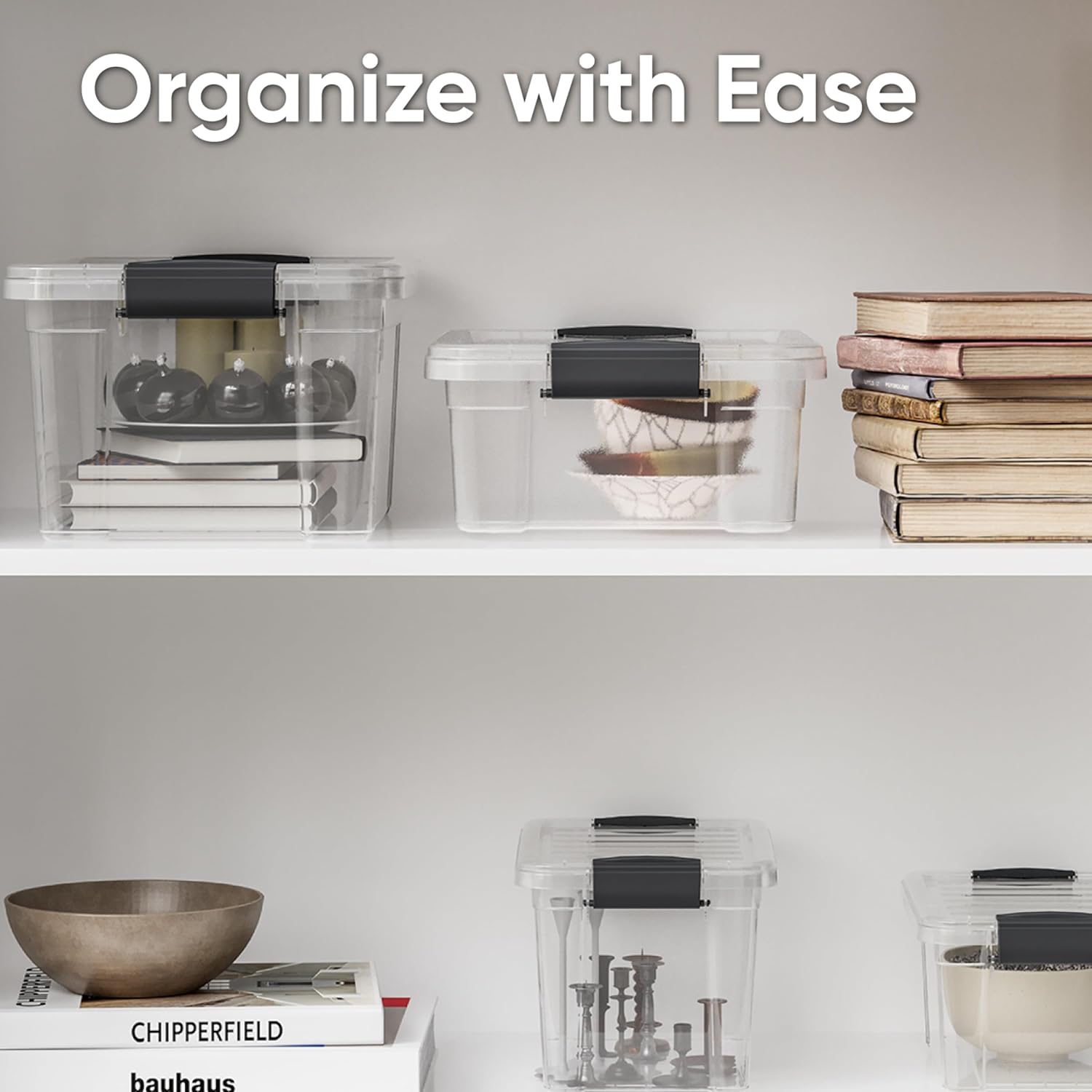 Superio Clear Storage Boxes with Lids, 13.7 Quart Plastic Container Bins for Organizing, Stackable Crates, BPA Free, Non Toxic, Odor Free, Organizers for Home, Office and Dorm, 8 Pack