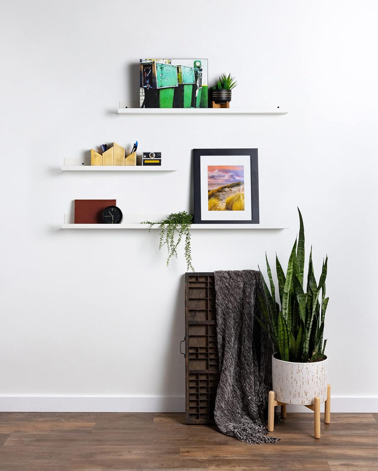 Infinite Design 24" Metal Floating Wall Shelf | Modern White Powder-Coated Steel Ledge, Made in USA | Wall-Mounted Shelf for Living Room, Kitchen, Bathroom, Bedroom or Office