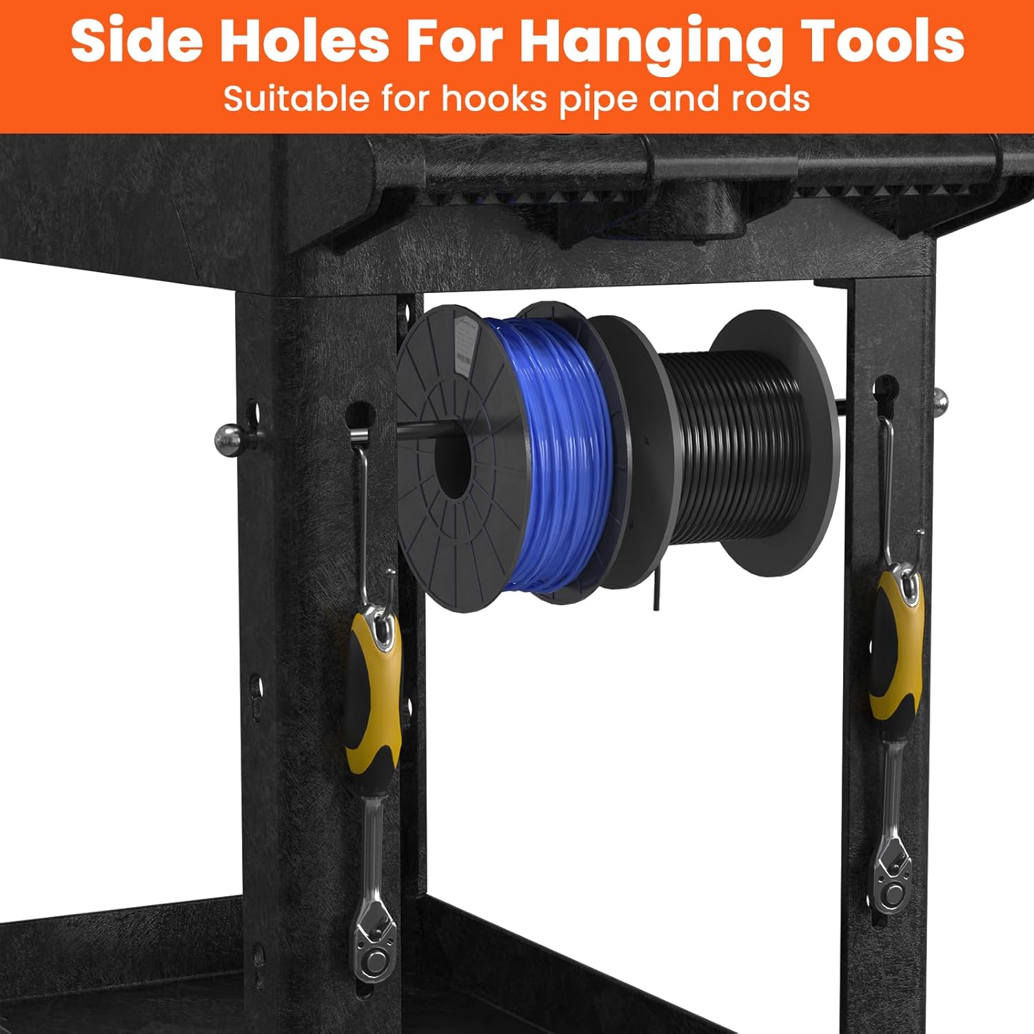 2 Tier Plastic Rolling Utility Cart on Wheels, Heavy Duty Tool Cart with Deep Shelves and 360° Swivel Wheels Holds up to 550 lbs, Service Cart for Garage, Warehouse, Cleaning