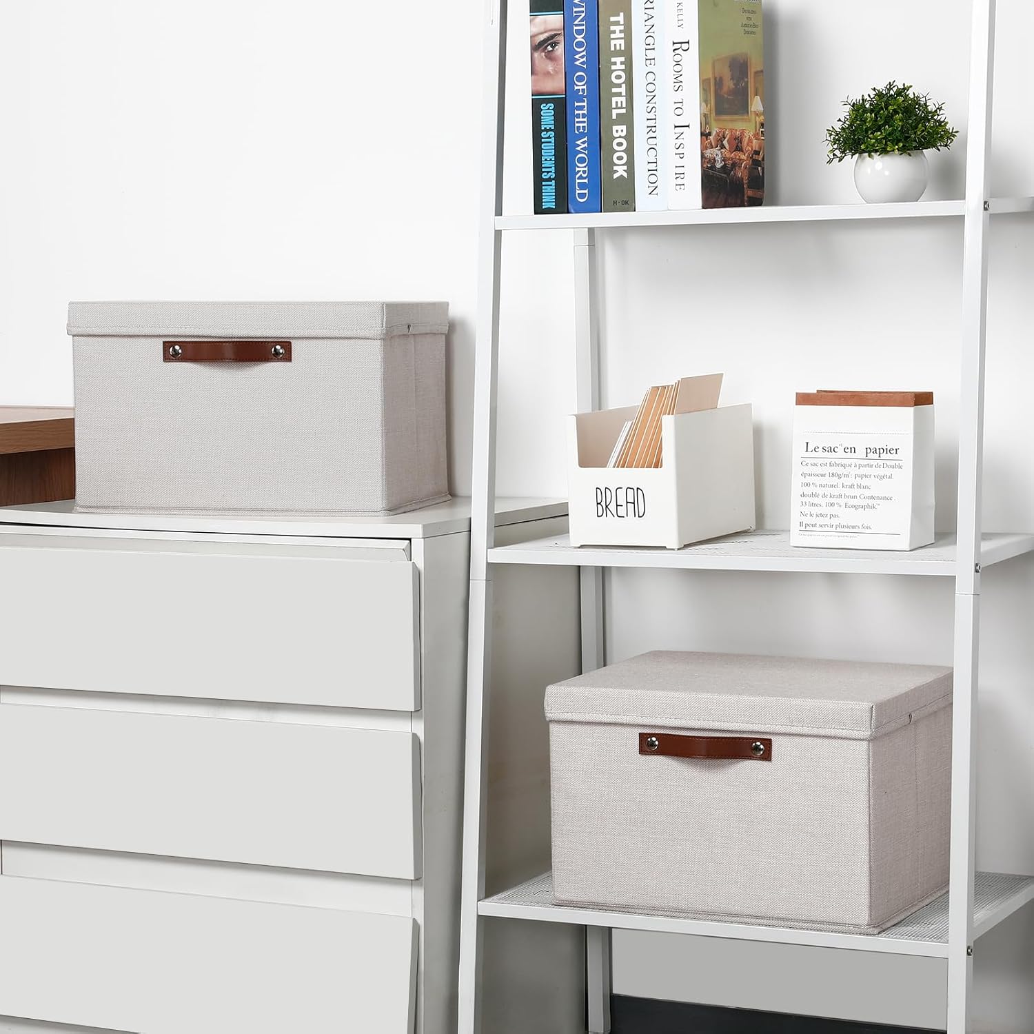 Temary Storage Bins with Lids 2-Pack Large Foldable Storage Baskets with Lid, Fabric Storage Bin for Organizing Home (Beige, 15x11x9.5inch)