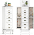 Giantex Standing Jewelry Cabinet with 7 Drawers, Flip-Top Mirror, 2 Side Doors with 12 Necklace Hooks, Divided Ring Compartments, Velvet-Lined Jewelry Armoire Organizer Chest (White)