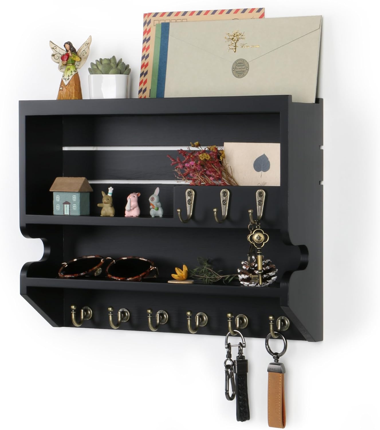 Innovation Key Holder for Wall, Mail Organizer with Key Hooks, Keys Holder on Wall, Black