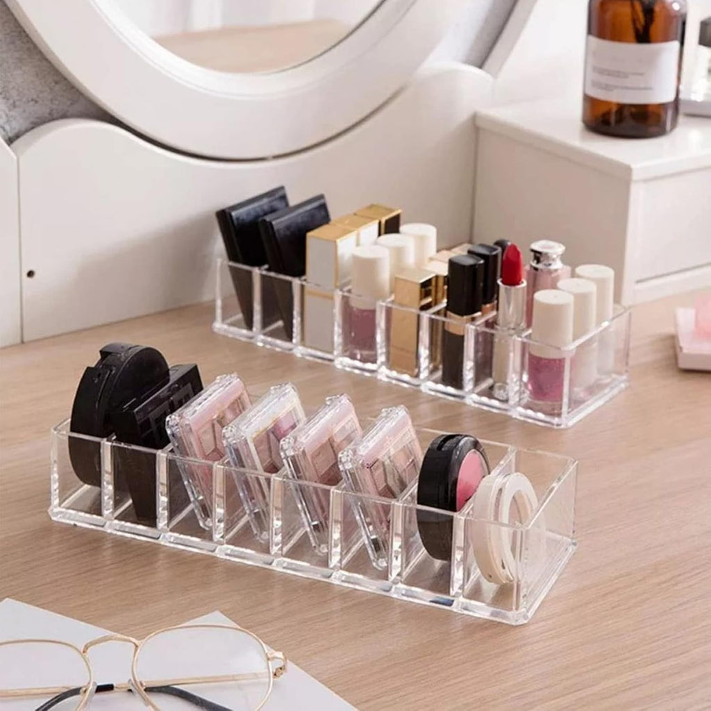 Clear Acrylic Makeup Stand with 8 Compartments Eyeshadow Palette Organizer Cosmetic Display Holder