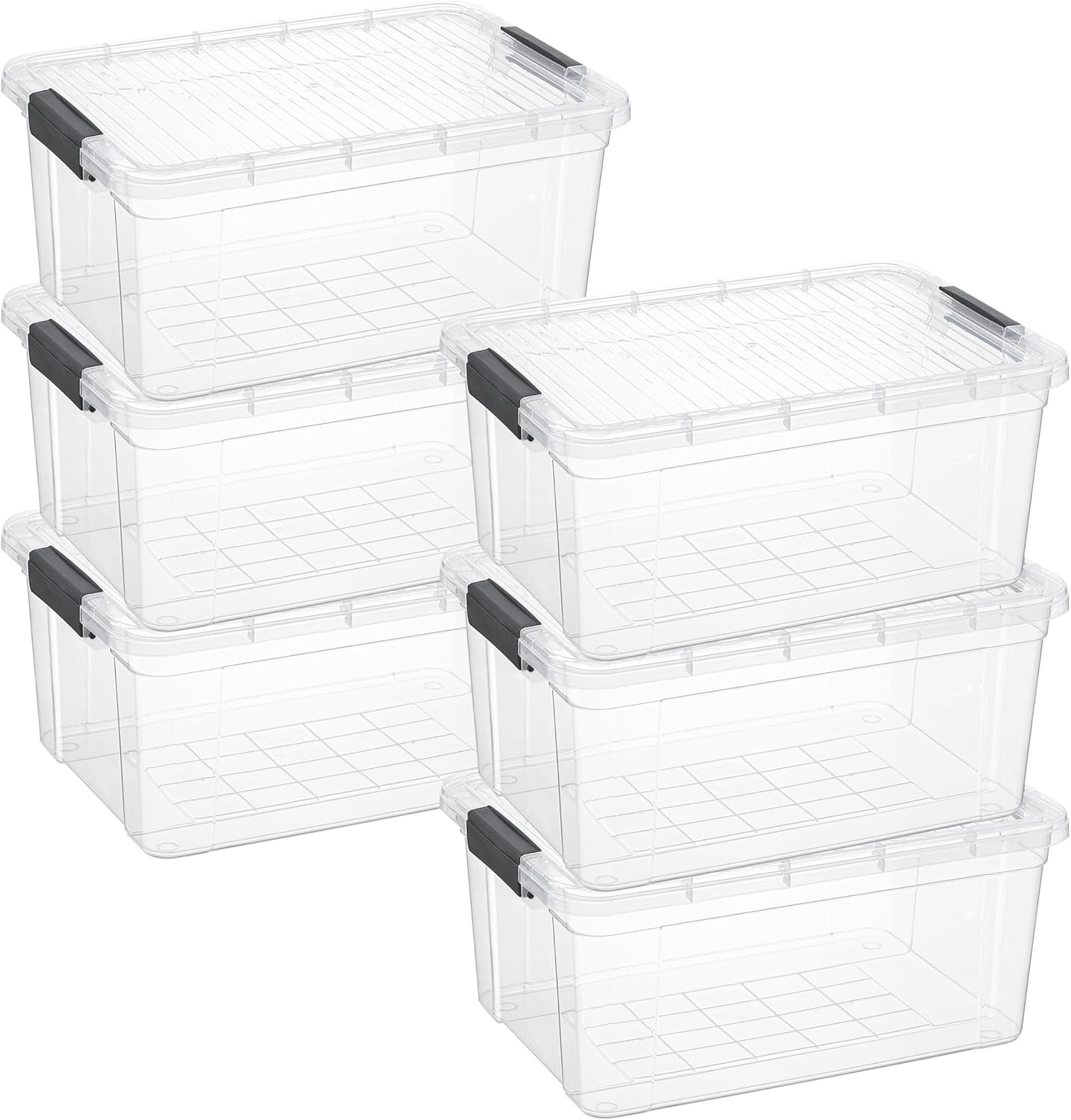 Superio Storage Bins with Lids- 6 Pack, 21 Qt Clear Boxes for Organizing, Stackable Plastic Containers- BPA Free, Non-Toxic, Odor Free, Organizer for Home, Office, Dorm