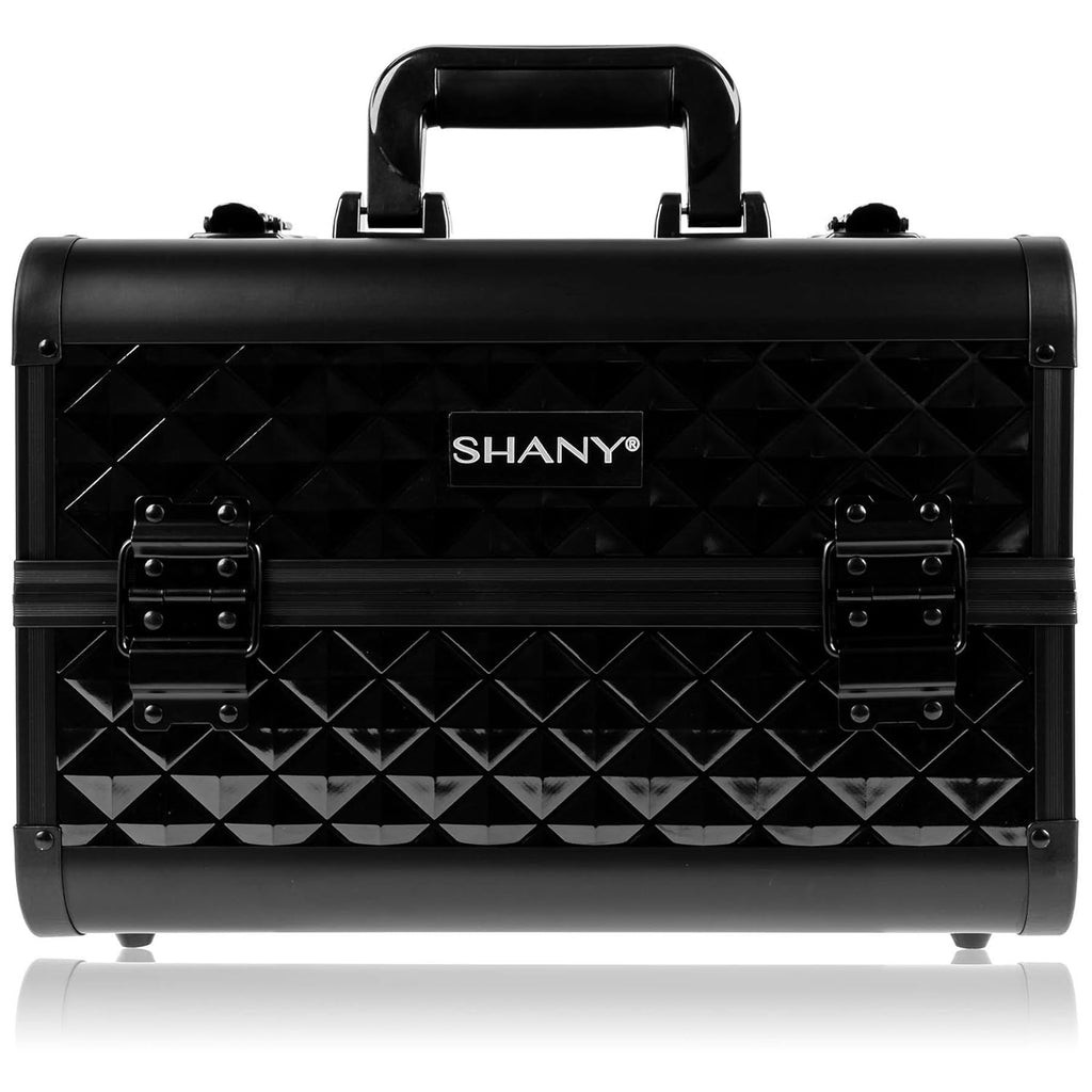 SHANY Premier Fantasy Professional Makeup Train Case Cosmetic Box Portable Make up Case Organizer Jewelry storage with Locks, 3 Trays, Makeup Brush Holder and Cosmetics Mirror - Black Diamond