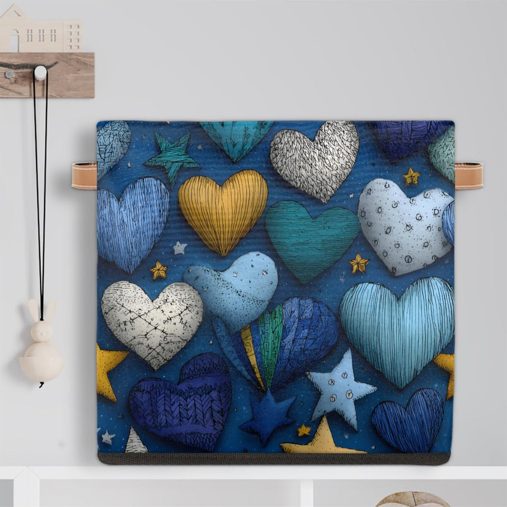 TropicalLife 13x13x13 Inch Large Fabric Storage Cube Vintage Valentine's Day Hearts Foldable Storage Bin with Handles Organizer Boxes Cube Basket for Shelves Organizing Closet