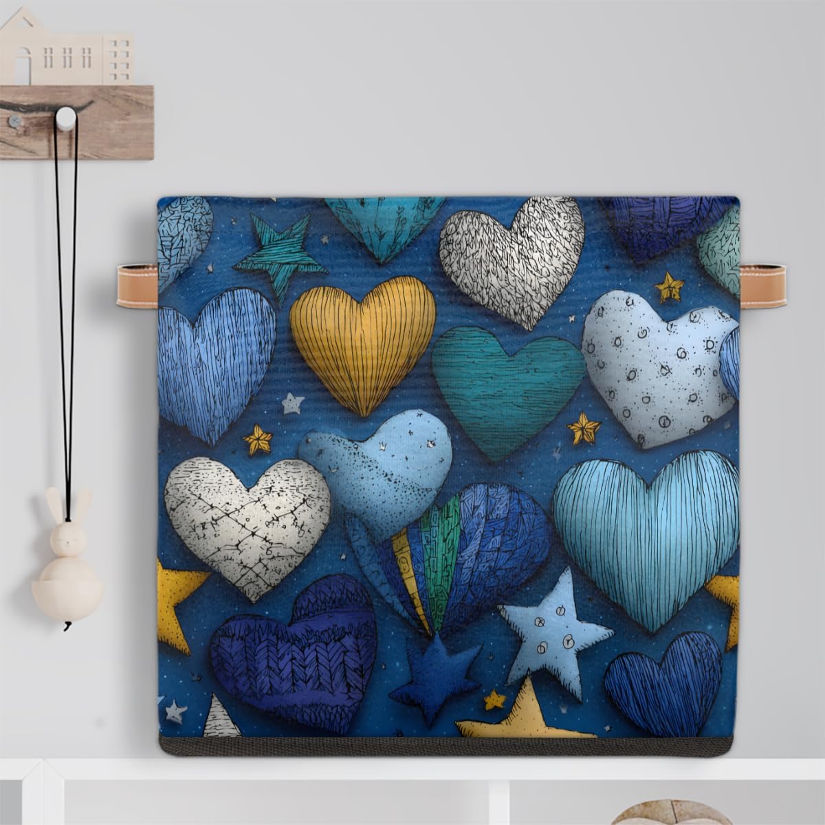 TropicalLife 13x13x13 Inch Large Fabric Storage Cube Vintage Valentine's Day Hearts Foldable Storage Bin with Handles Organizer Boxes Cube Basket for Shelves Organizing Closet