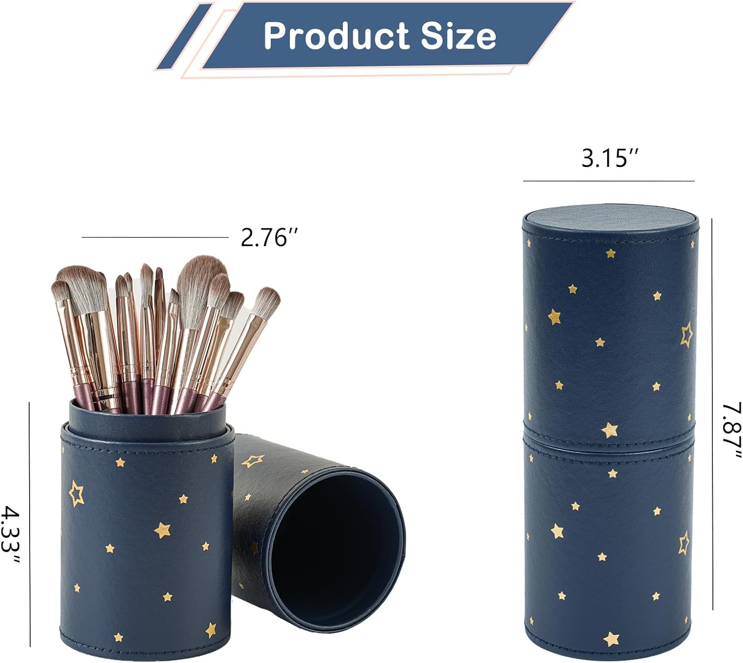 Portable Makeup Brush Holder, Waterproof PU Leather Travel Makeup Brush Case Bag Cup, Brush Storage Dustproof Bag (06Deepblue Star)