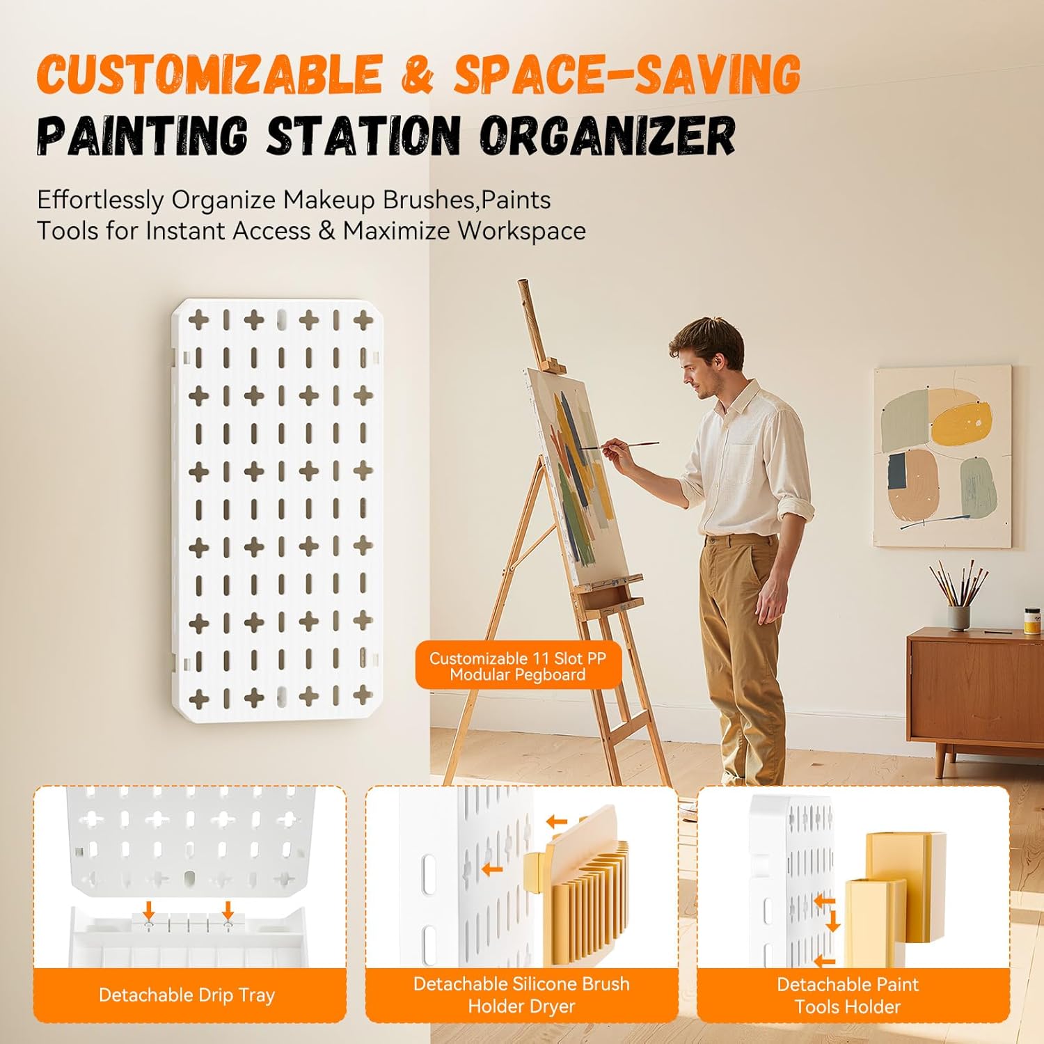 Paint Brush Holder Silicone Paint Brush Drying Rack With Drip Tray Removable Craft Paintbrush Storage Organizer Artist Plastic Pegboard Stand Watercolor Paintbrush Container Makeup Brush Drying Rack