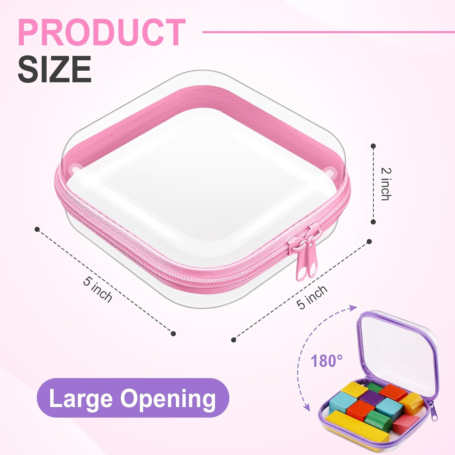 Hoolerry 4 Pcs Hard Clear Zipper Case Makeup Bags Plastic Pencil Pouch Transparent Storage Box Containers for Cosmetics, Snacks, Building Blocks, Puzzles(Multicolor,5 x 5 x 2 in)