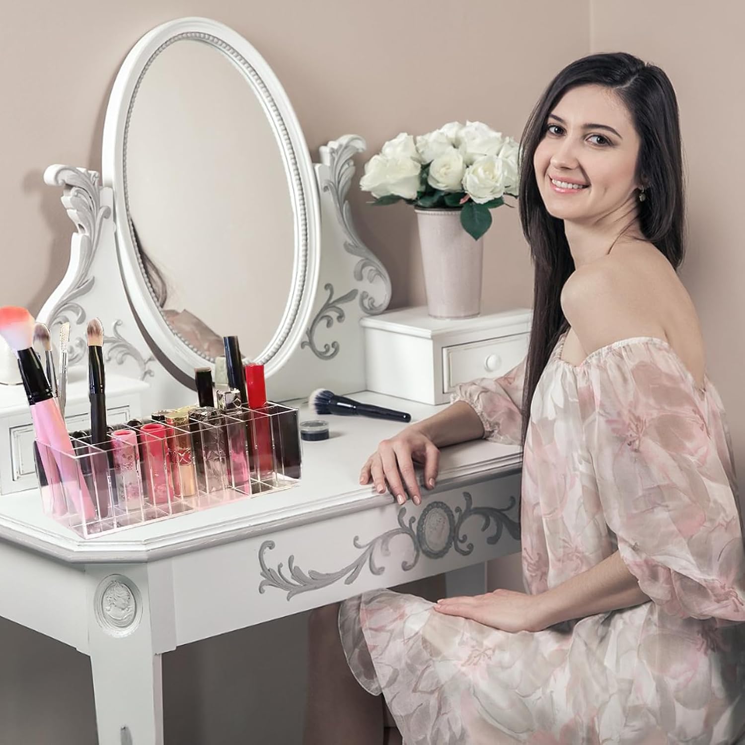 Lipstick Organizer 24 Slot Lipstick Holder Display Rack Small Clear Plastic Compact Lip Gloss Perfume Sample Mascara Holder