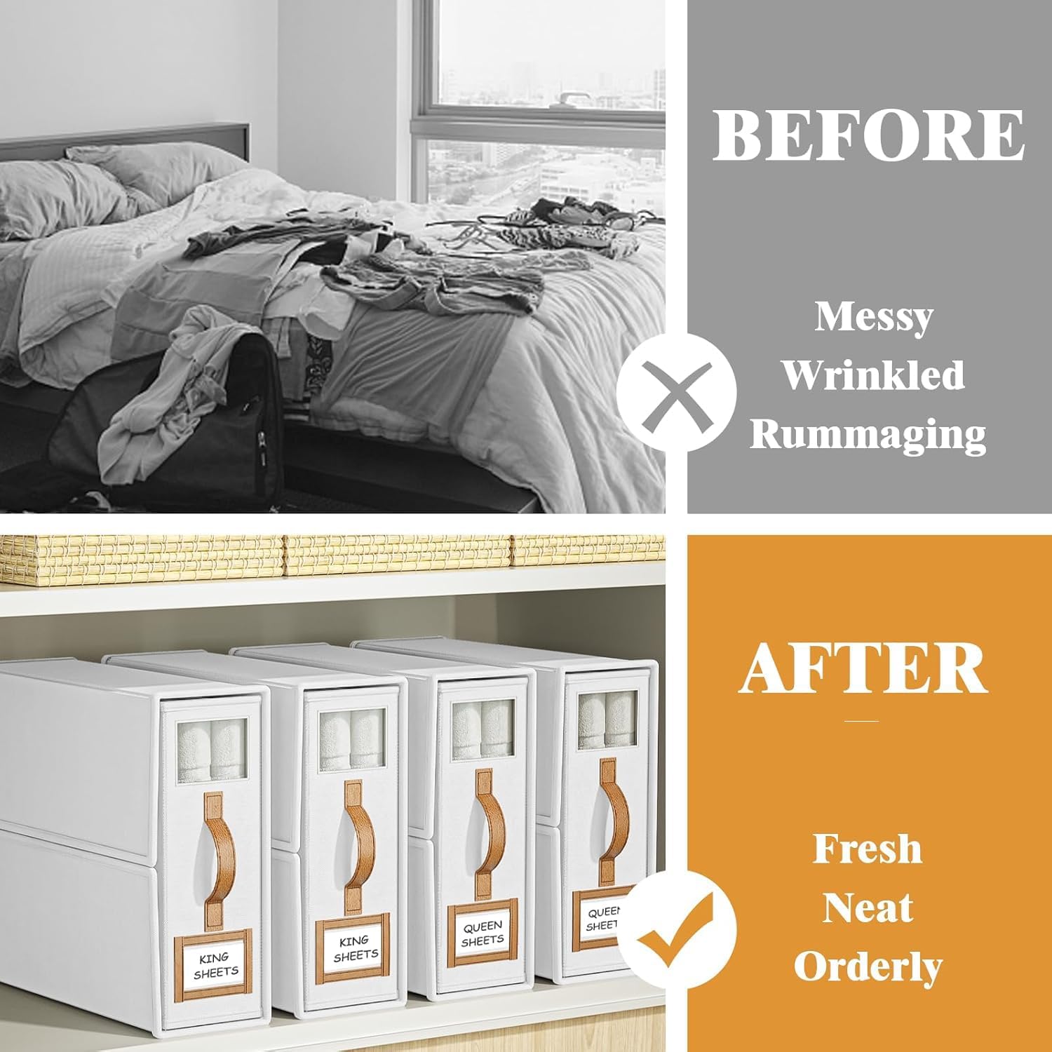 1 Pack Bed Sheet Organizers And Storage,Foldable Sheets Organizer For Linen Closet,Bedding Storage Box With Handle For Thin Bedsheets,Clothes,Blanket-White