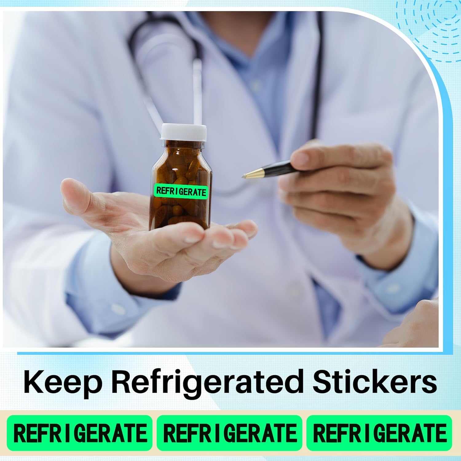 1000 Pcs Keep Refrigerated Stickers 0.39" x 1.57" Pharmacy Sticker Medical Label Veterinary Auxiliary Sign Waterproof Freeze for Medicine Pill Syringe Food Candy Meat Mailing(Green)