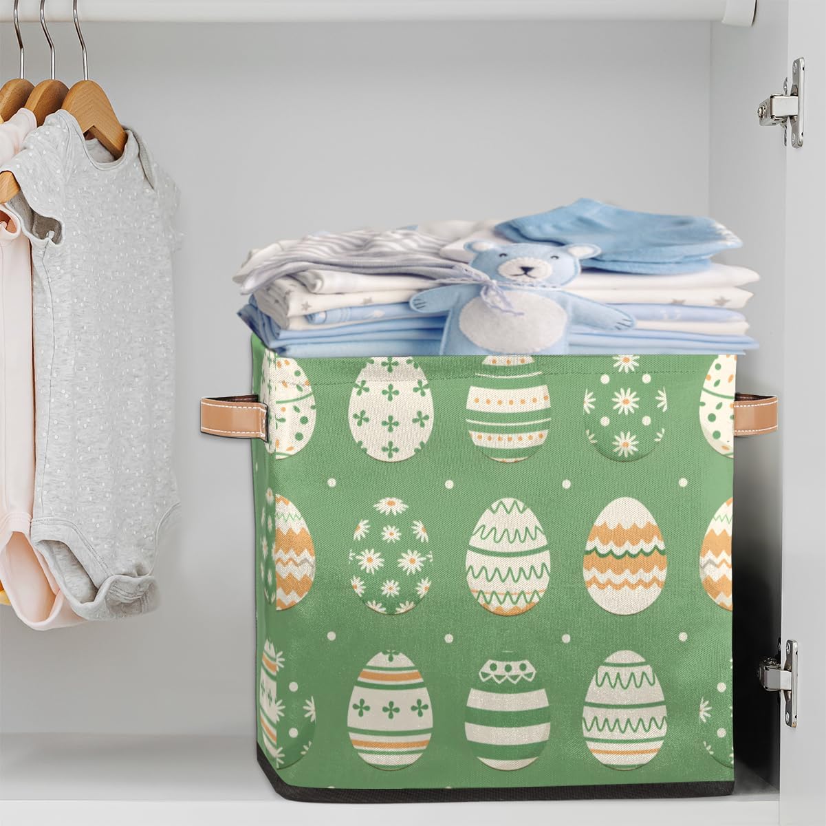 TropicalLife 13x13x13 Inch Large Fabric Storage Cube Easter Sage Green Foldable Storage Bin with Handles Organizer Boxes Cube Basket for Shelves Organizing Closet