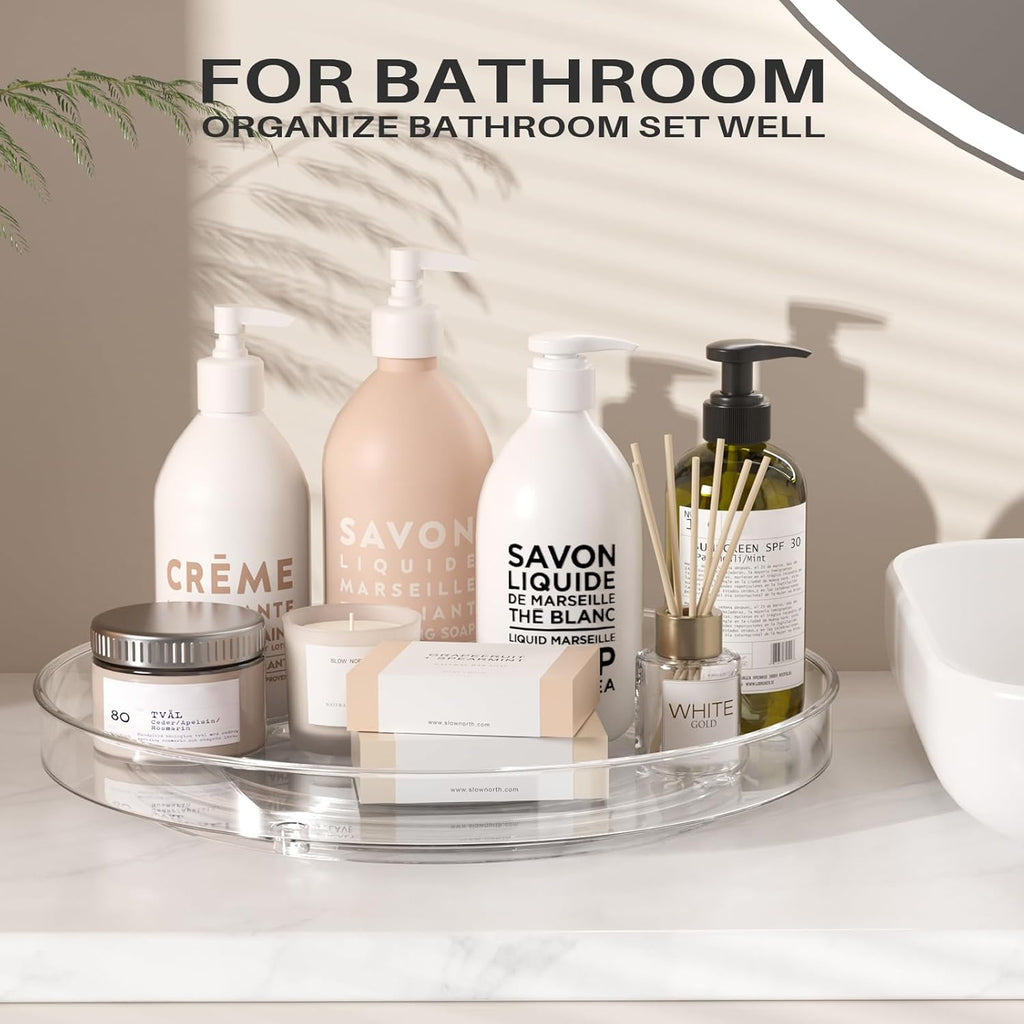 4 Pack Clear Lazy Susan Organizer, 11in Rotating Turntable Organizer, Cabinet Turntable Organizer, Rotating Lazy Susan for Kitchen, Fridge, Bathroom, Vanity Countertop