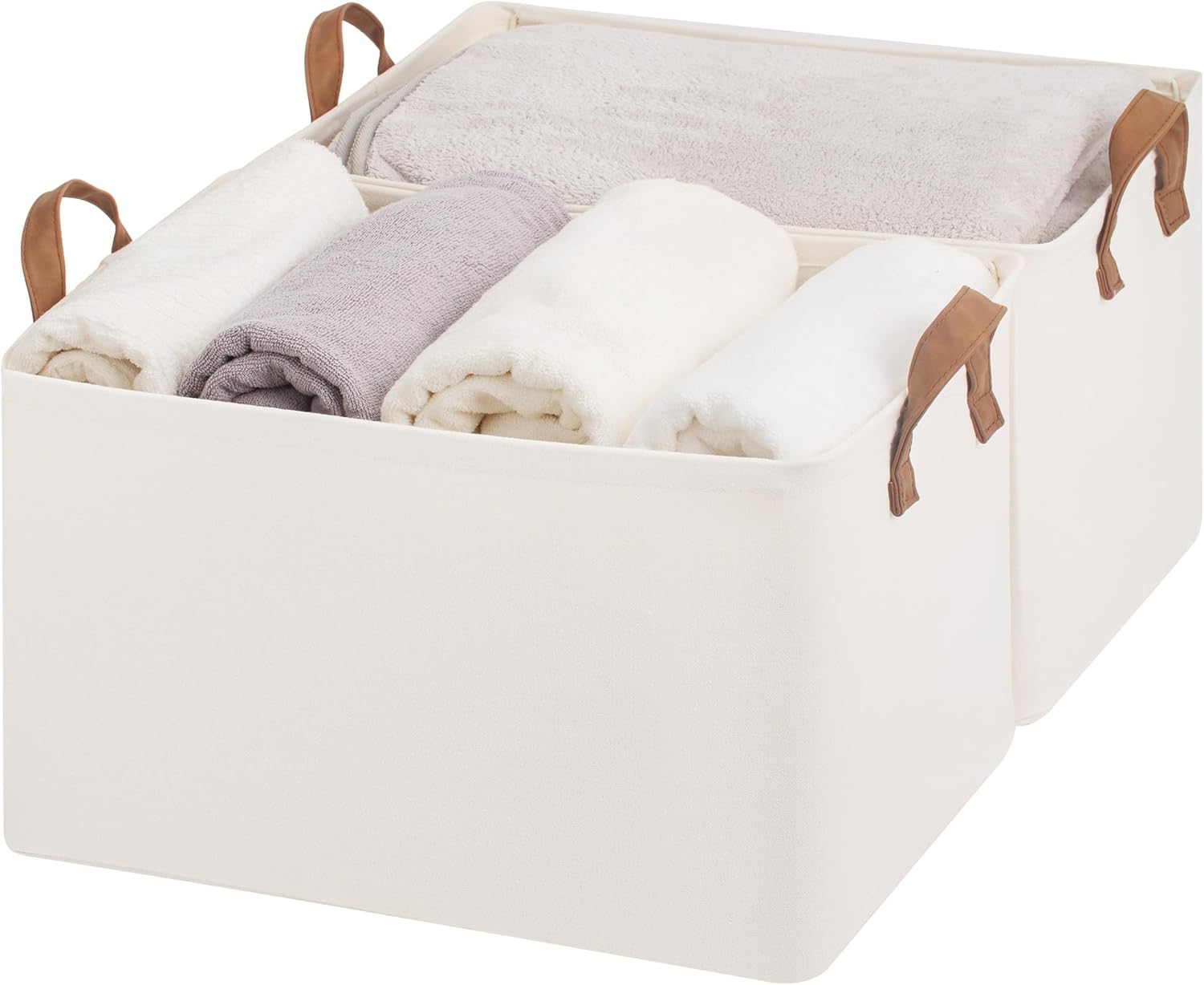 StorageWorks Fabric Storage Bins, Extra Large Storage Baskets for Shelves, Closet Organizers and Storage Bins with Metal Frame, Handles, Jumbo, Natural Color, 2-Pack