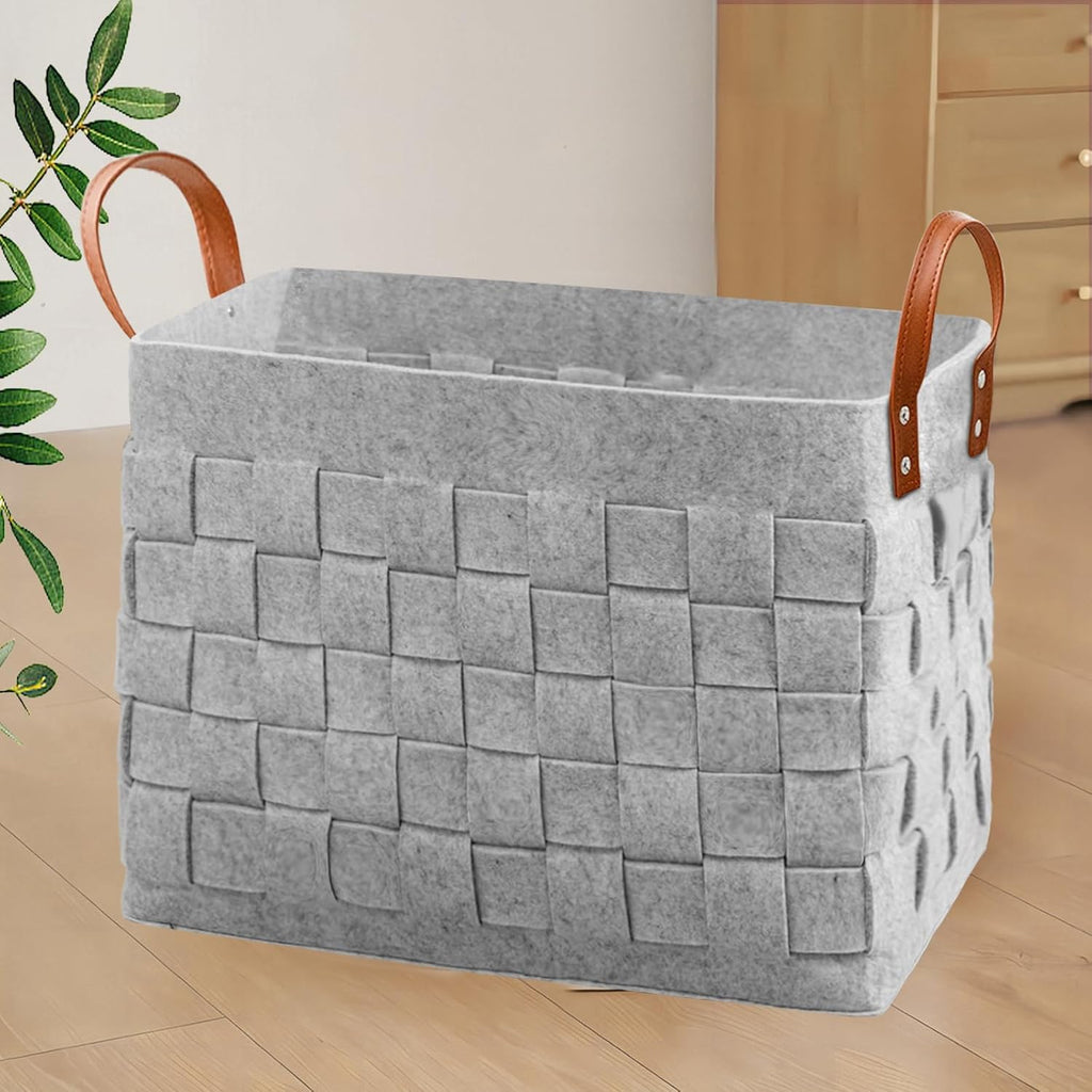 boldmonkey Blankets Basket 16.5 " x13 x13 , Large Storage Baskets for Organizing Rectangular, Living Room Dog Toy Bin for Dirty Clothes, Pillows, Towel-Light Gray