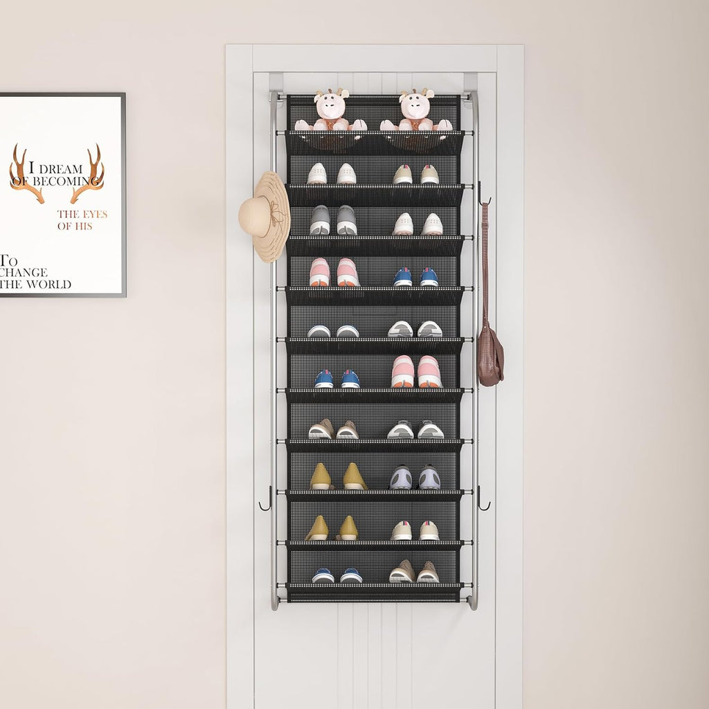 10 Tier Shoe rack Hanging Shoe Storage the door shoe rack for Closet Pantry Over The Door Shoe Organizer Wall Floating Shelves (Gray, 10 Tier)