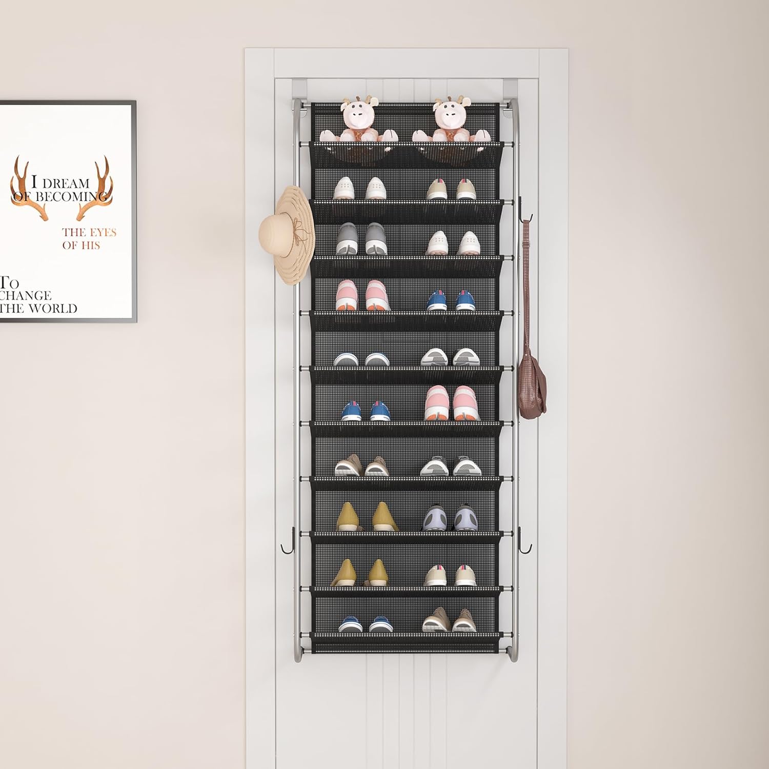 10 Tier Shoe rack Hanging Shoe Storage the door shoe rack for Closet Pantry Over The Door Shoe Organizer Wall Floating Shelves (Gray, 10 Tier)