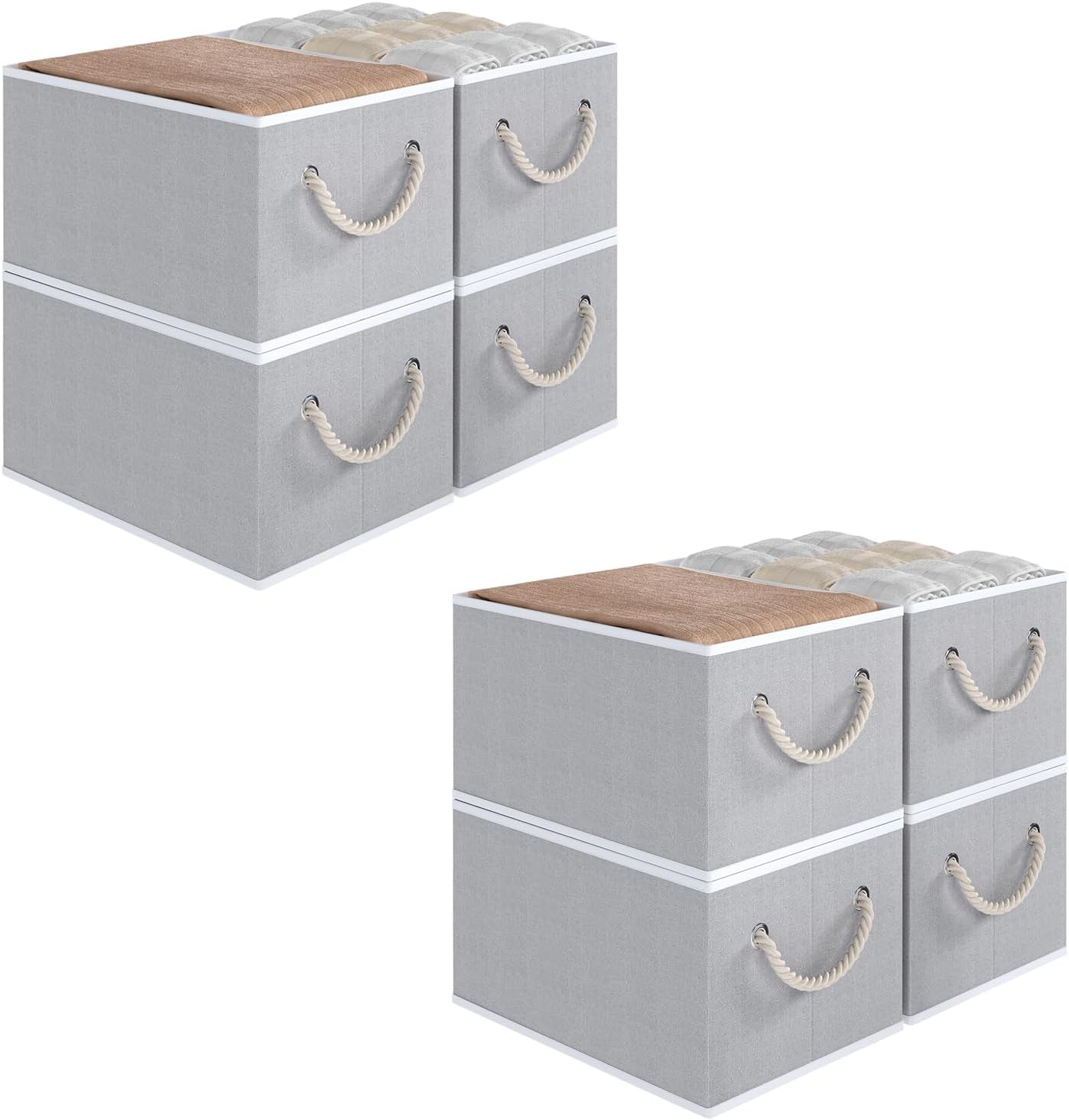 Closet Storage Bins, Linen Closet Organizers and Storage Basket for Shelves, Collapsible Shelf Baskets for Organizing Shelves, Bedroom Clothes Basket, Gray, 8 Pack