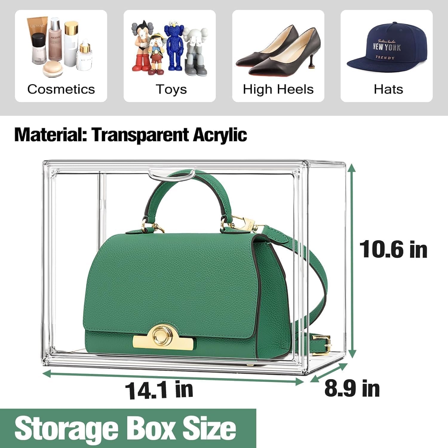 10 Pack Acrylic Shoe Box Size 14, X-Large Purse Handbag Organizer Clear Sneaker Display Case Boot Storage Box Transparent Stackable Storage Bins with Magnetic Lids