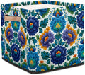 TropicalLife 13x13x13 Inch Large Fabric Storage Cube Blue Flowers Print Foldable Storage Bin with Handles Organizer Boxes Cube Basket for Shelves Organizing Closet