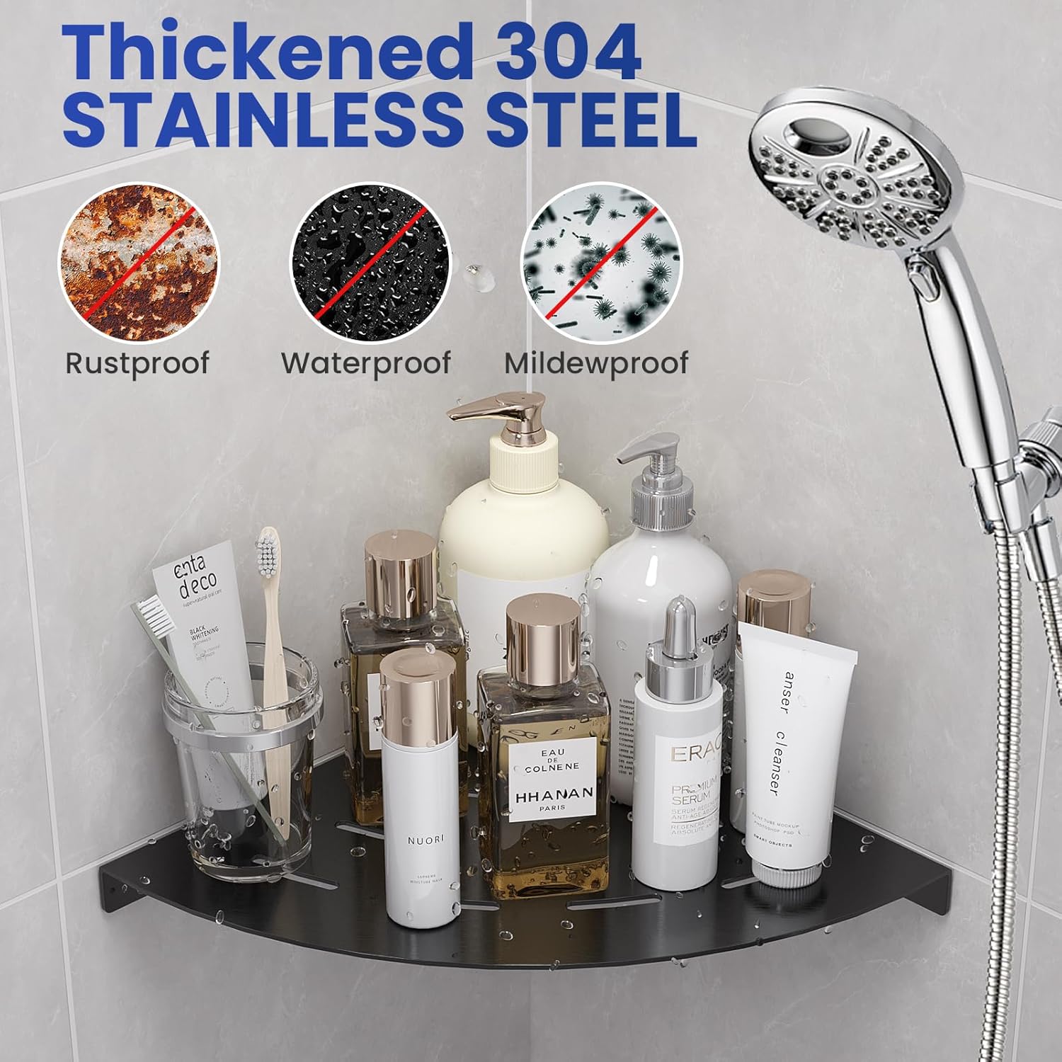 2 Pack Corner Shower Shelves Load Capacity 40 lbs 304 Stainless Steel Shower Corner Shelf Will not Rust 8in Shower Shelf for Inside Shower Matte Black Drilling Installation