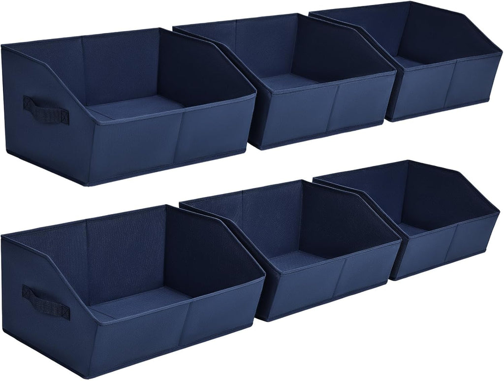 Clothes Organizers and Storage - Fabric Storage Bins with Handles, Storage Baskets for Organizing, Trapezoid Storage Cubes for Blankets, Towels, Office, 6 Pack, Navy Blue