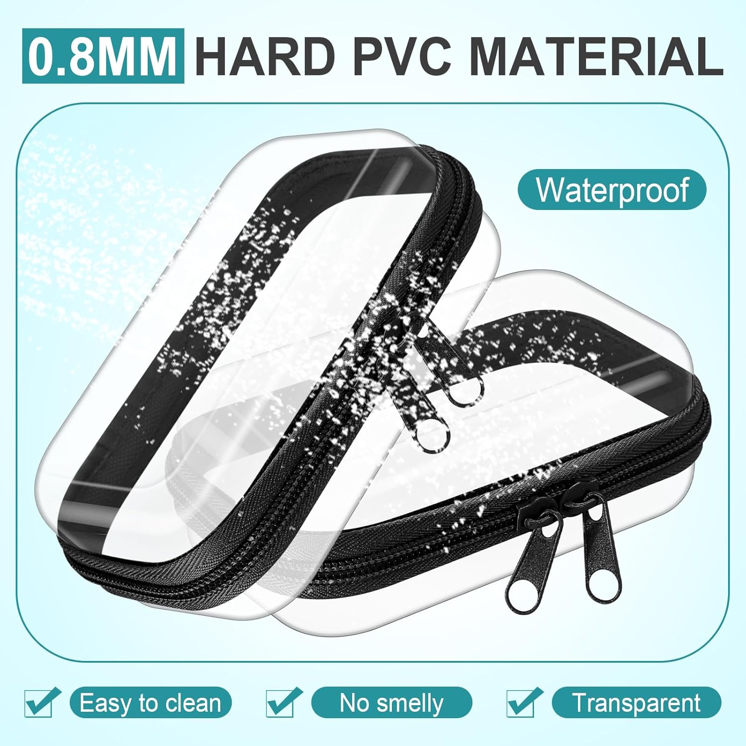 Sanwuta 6 Pcs Clear Hard Zipper Case Hard Plastic Zipper Pouches Transparent Makeup Bag Pencil Pouches for Travel Snacks Christmas Trinket Storage Organizer Box(Black,5 x 3 x 2 Inch)