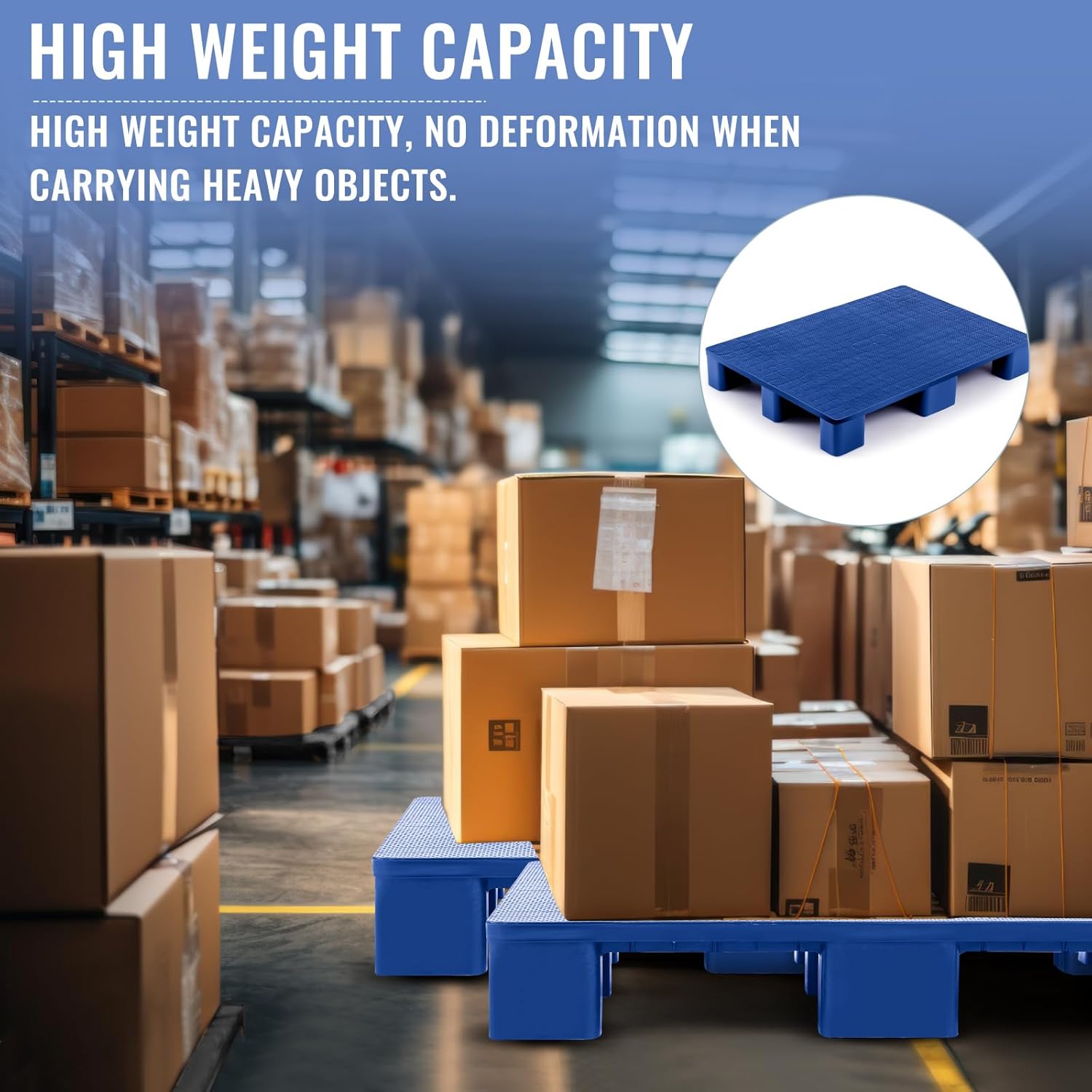 1 Pcs Plastic Pallet for Basement Storage Easy Stack Lightweight Floor Pallet Display Flooring Room Supermarket Christmas, Support up to 2000 Lbs (31.5'' L X 24'' W X 4.7'' H,Blue)