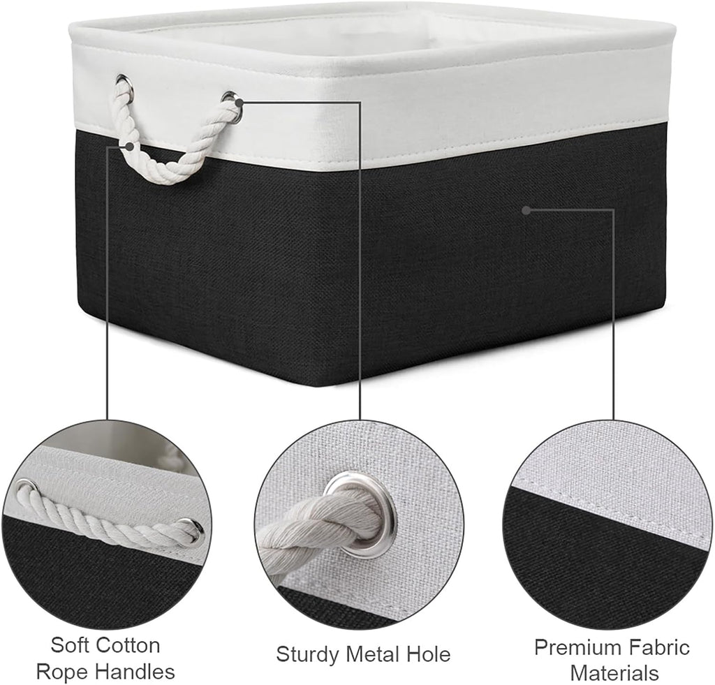 TheWarmHome Storage Basket for Organizing - Large 3 Pack 15.7x11.8x8.3 inch Collapsible Storage Bin for Shelves with Handles Laundry Cube Toy Closet Nursery (Whiet & Black)