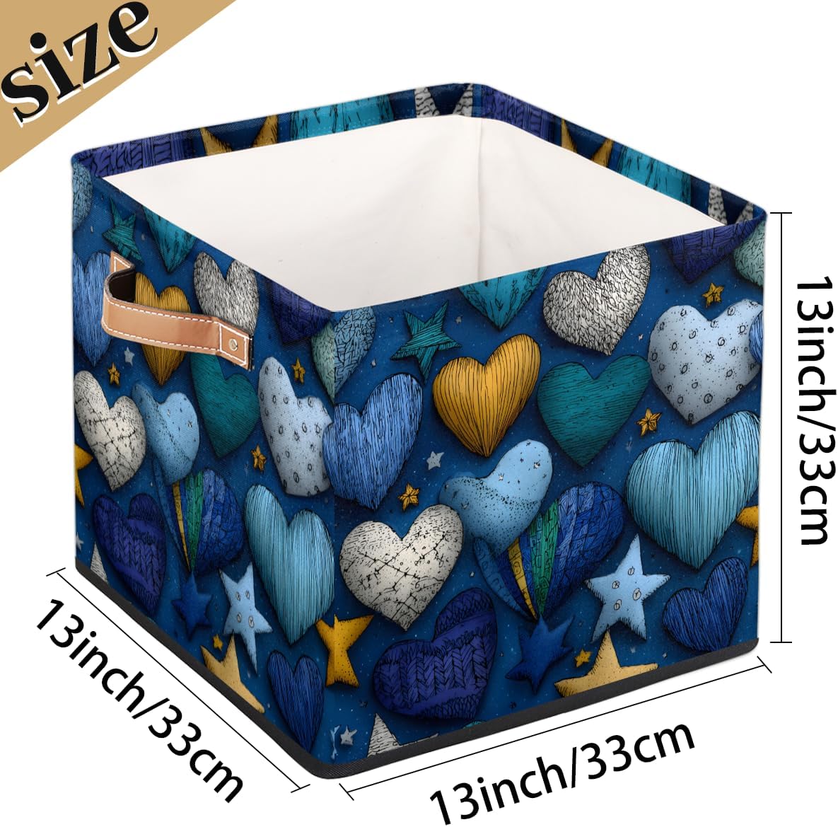 TropicalLife 13x13x13 Inch Large Fabric Storage Cube Vintage Valentine's Day Hearts Foldable Storage Bin with Handles Organizer Boxes Cube Basket for Shelves Organizing Closet