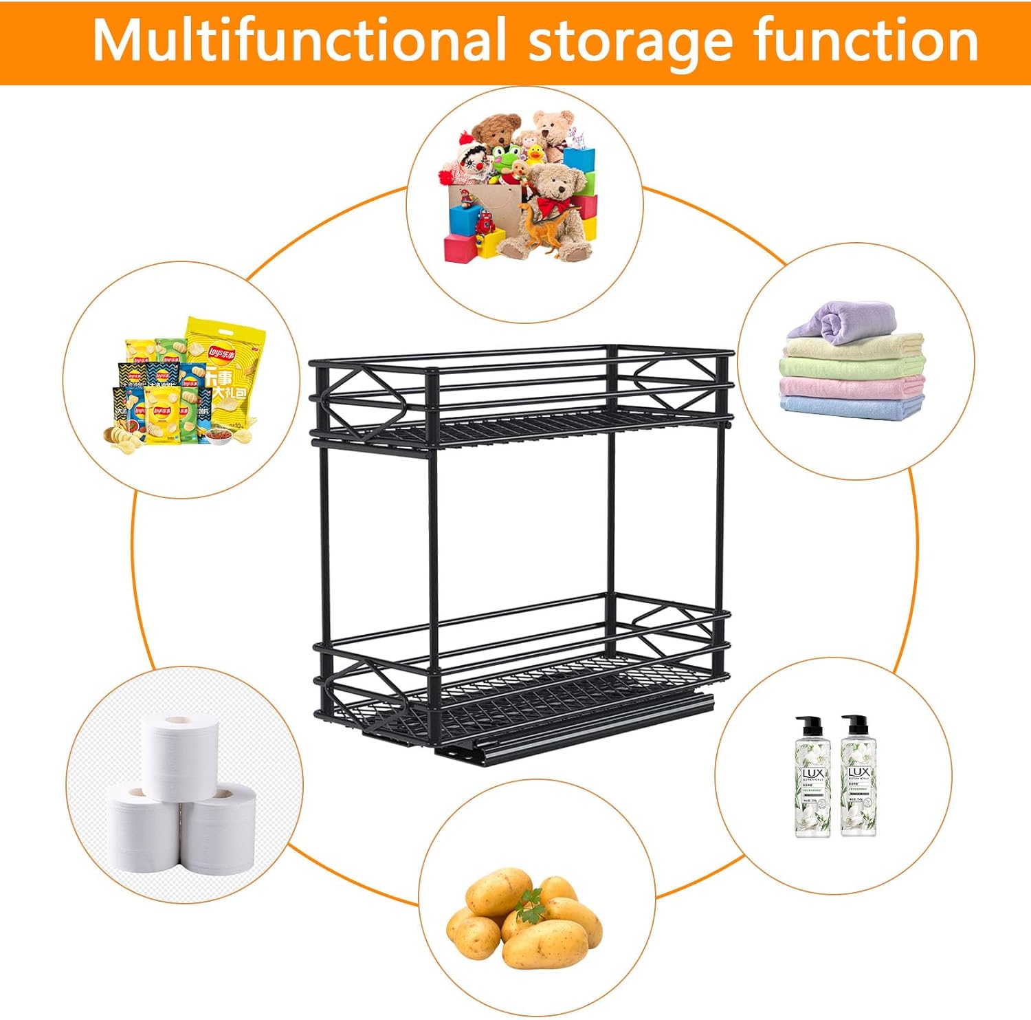 Pull Out Medicine Organizer,Slide Out Storage Drawers,Spice Rack Organizer for Cabinet,Pill Bottle Storage for Holding Vitamins,Supplements Cosmetics,10.43”L x 4.33”W x 7.87”H,2 Tier,Black