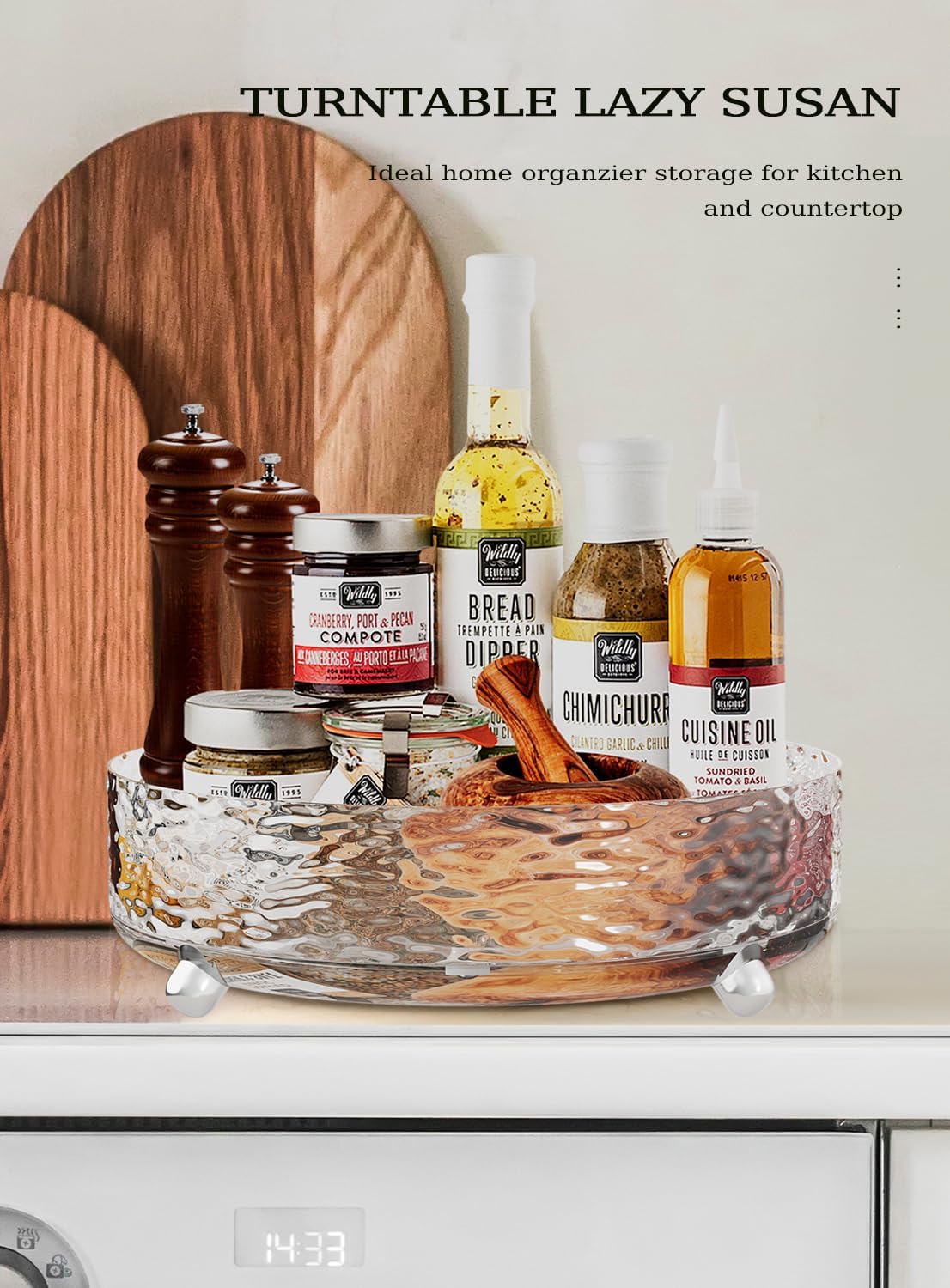 2 Pcs Lazy Susan Organizer, 9in &11in Elegant Lazy Susan Turntable Organizer, Modern Rotating Storage Organizer for Kitchen, Bathroom, Vanity, Countertop