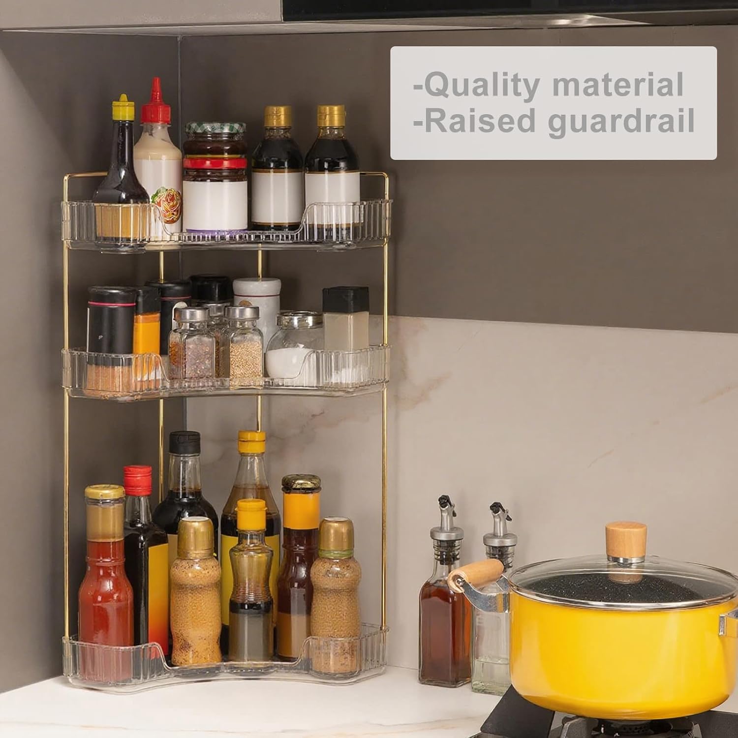 Corner Bathroom Countertop Organizer, Vanity Trays for Counter, Makeup Organizers, Perfume Tray, Kitchen Spice Rack, (Clear, 3 Tiers)