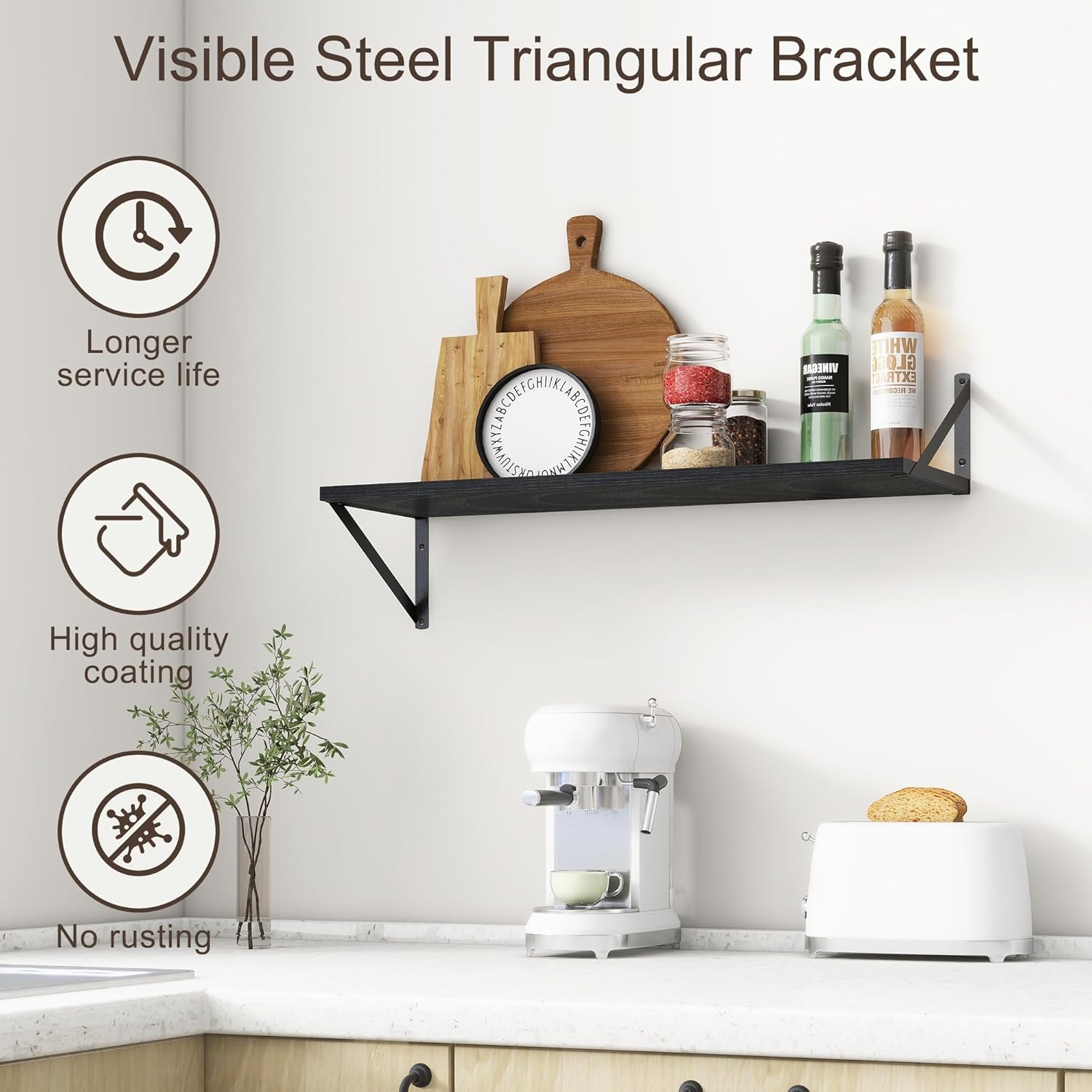 10 Inch Deep Floating Shelves, Black Floating Shelves 30 Inch Long, Rustic Wood Wall Shelves 30"W x 10"D, Deep Floating Shelf with Bracket, Wide Storage Shelves for Books, Living Room, Bathroom