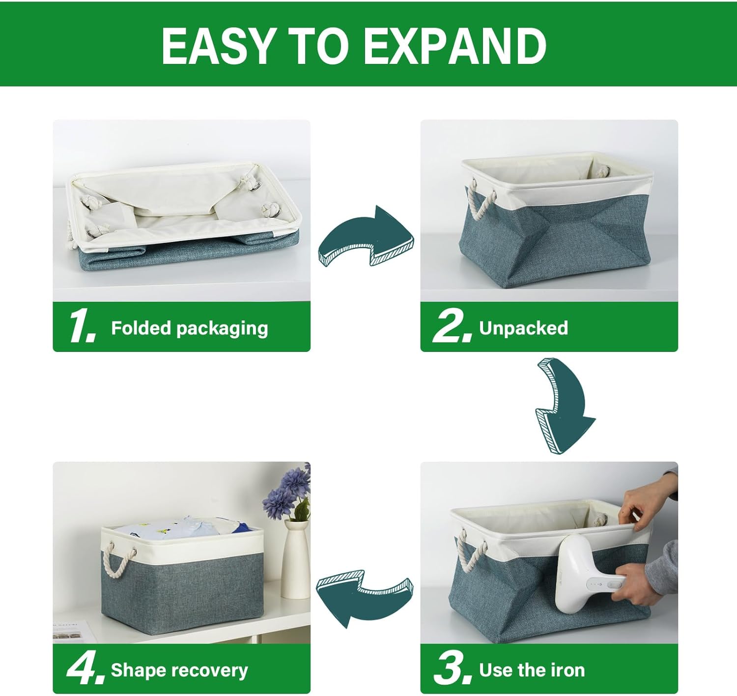 Bidtakay Fabric Storage Baskets for Shelves 3 Pack Large Storage Bins for Organizing Linen Collapsible Organizer for Closet-Deep Green