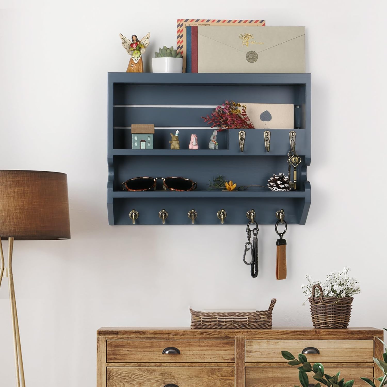 Innovation Key Holder for Wall, Mail Organizer with Key Hooks, Keys Holder on Wall, Gray