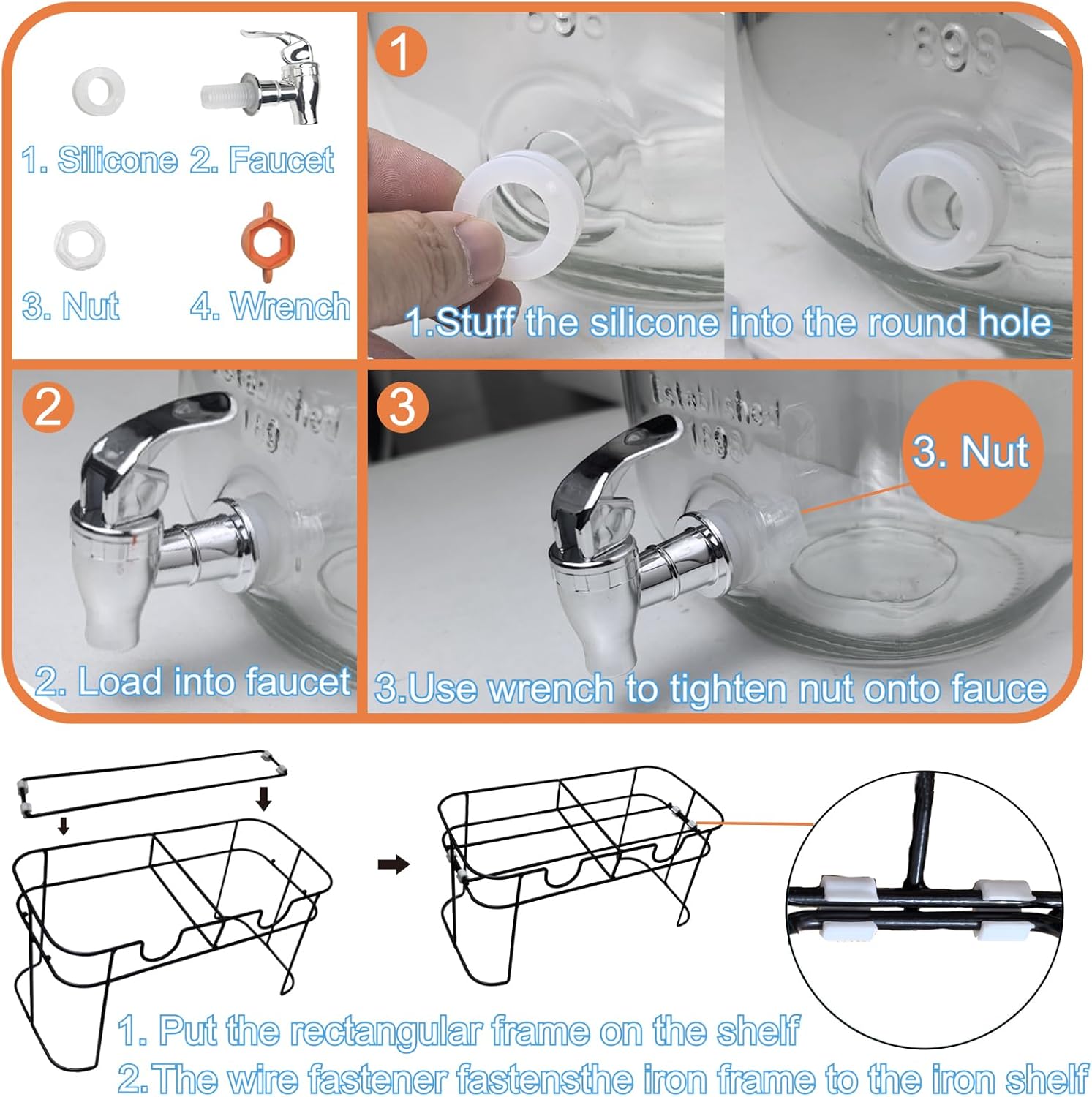 1 Gallon Glass Drink Dispenser for Parties, 2 Packs Juice Lemonade Ice Tea Water Dispenser with Stand, HENABLE Beverage Dispensers with Spigot for BBQ, Picnic, Party