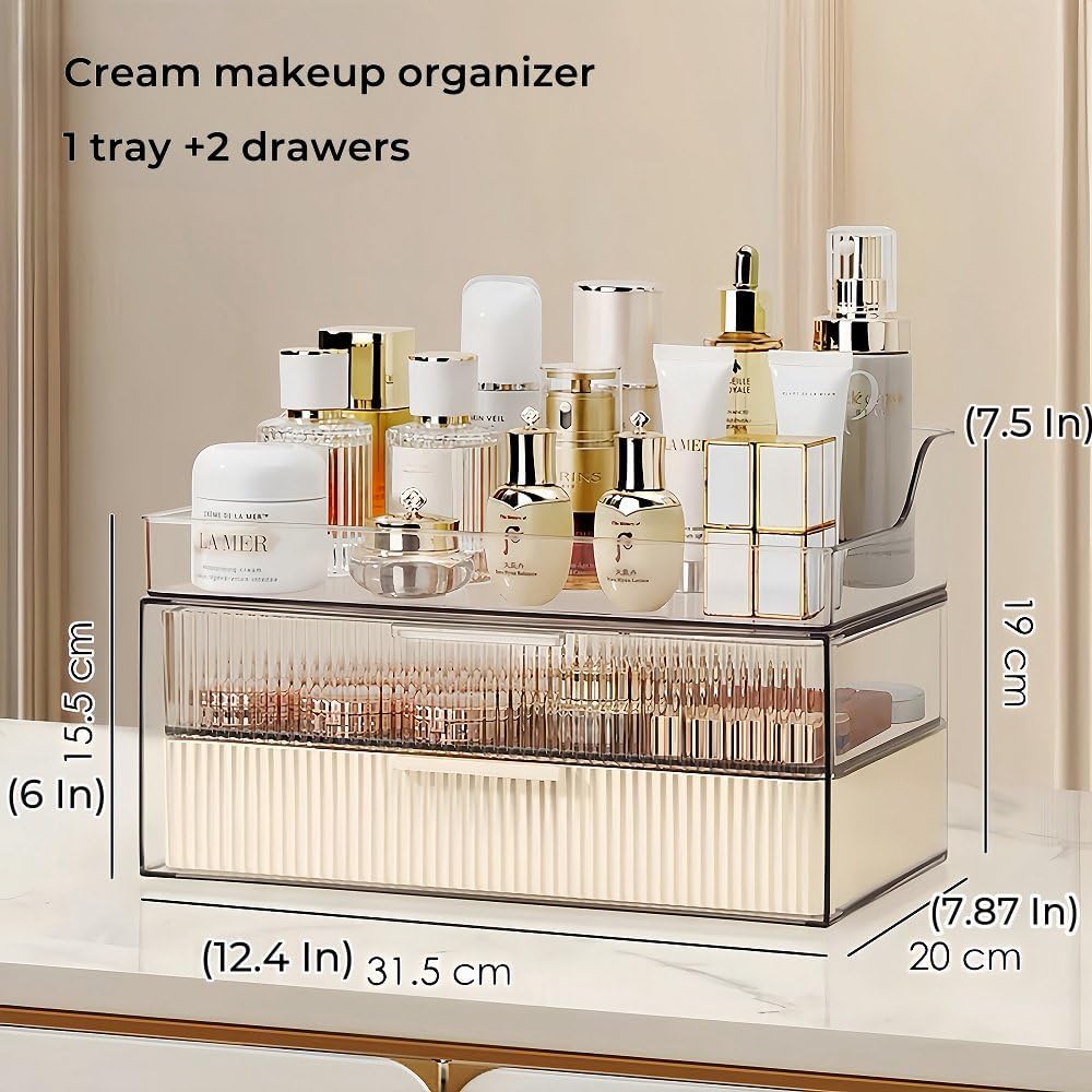 Makeup Organizer Countertop Large Cosmetic Display Cases Cosmetic Organizer Skin care Organizer, 2 Drawers