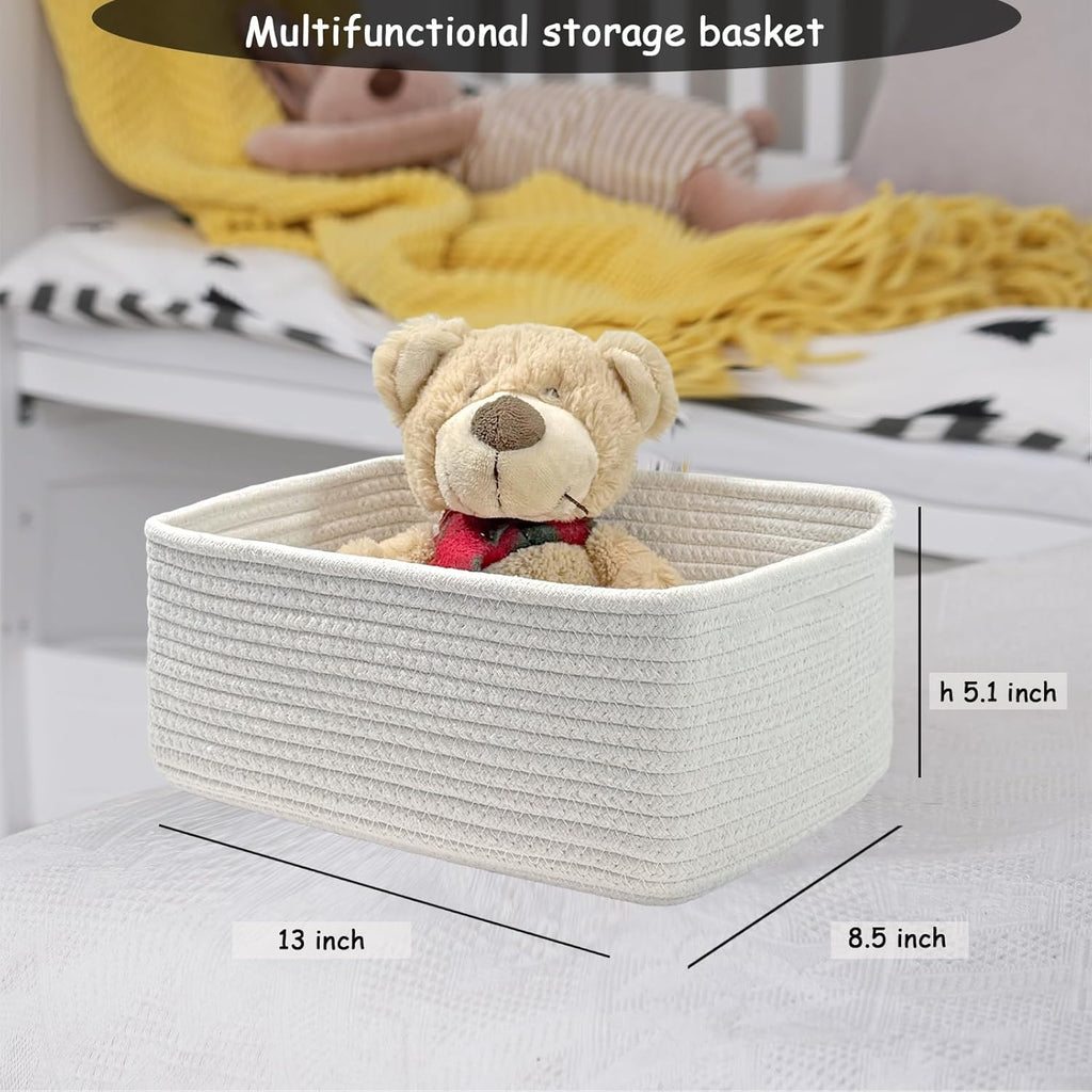 COMFY-HOMI 13" x 8.5" x 5.1" Storage Baskets for Organizing | Cotton Rope Woven Basket | Toy Storage Bin Box | Basket for Shelves, Closet Organizer Bin, Decorative Closet Shelf, 3 Pack, White
