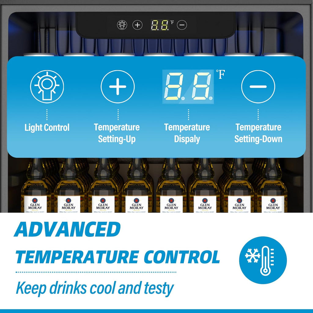 1.6 Cubic Feet Mini Fridge, 70 Can Freestanding Beverage Refrigerator with Glass Front Door for Soda, Beer Under Counter Small Refrigerator with Adjustable Shelves and Digital Display(Silver)