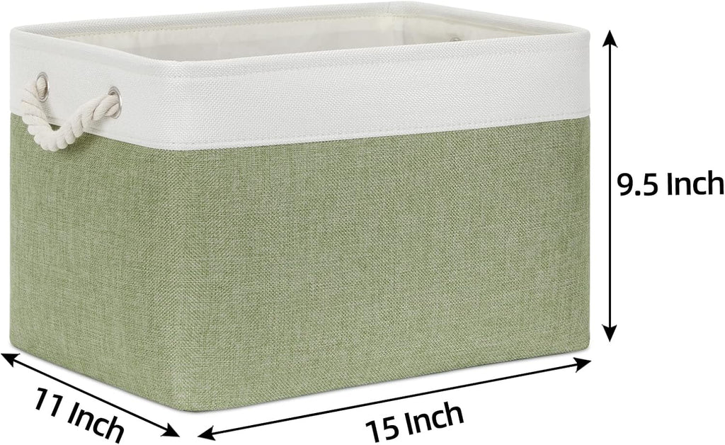 Bidtakay Large Fabric Baskets for Organizing [3-pack] Closet Organizers and Storage Baskets for Gifts Empty Foldable Nursery Baskets for Toy Storage 15 X 11 X 9.5 Inches (White&green)