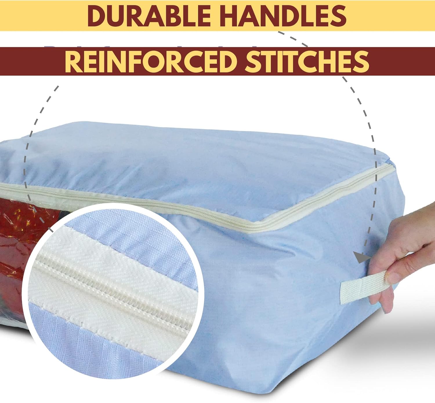 Madam Sew Quilt Blanket Storage Bag|Blanket Organizer|Comforter Storage for Clothes, Quilts, Bedding|Linen Bag Storage with Visible Front Panel, Strong Handles & 2-Way Zipper - Periwinkle 22x15x8"