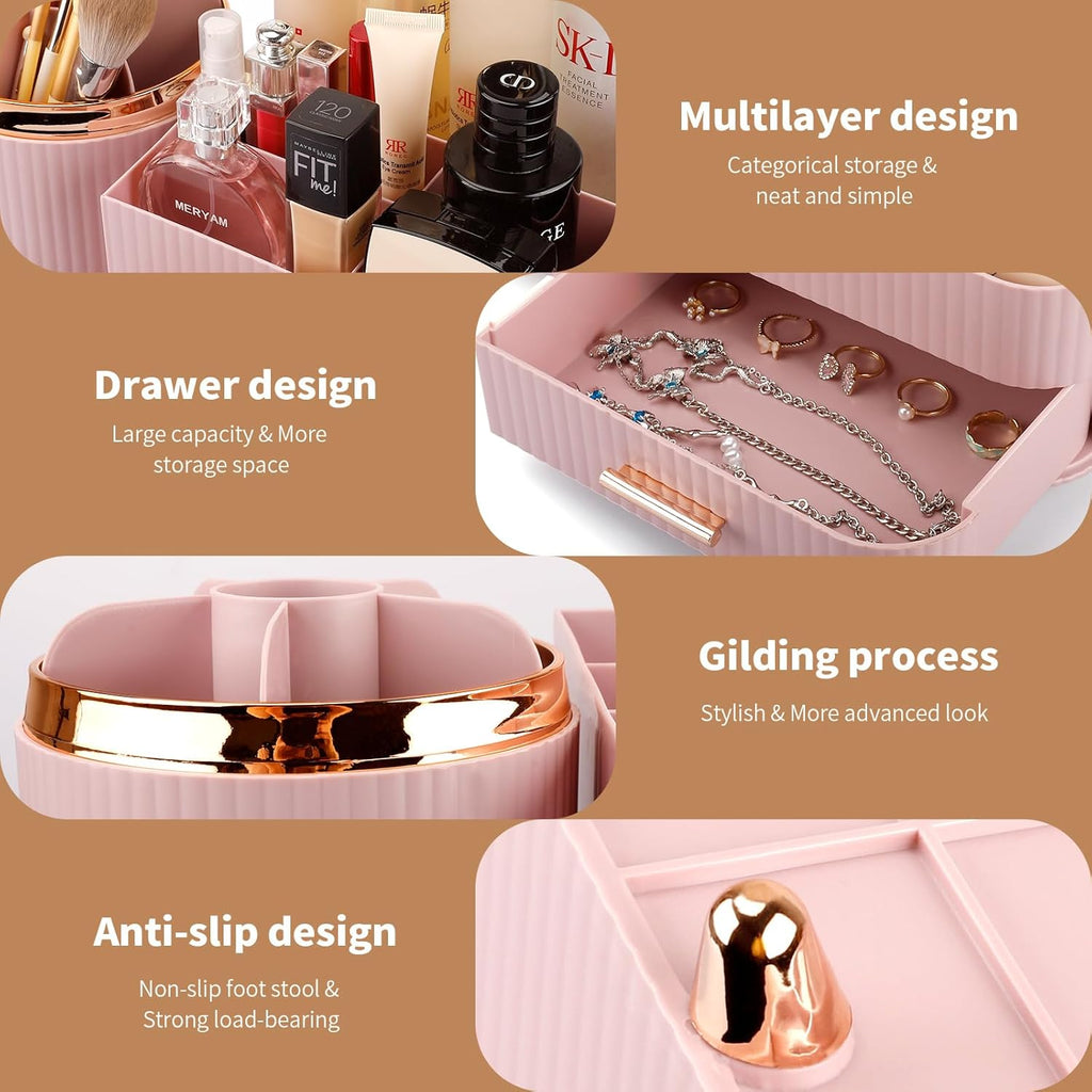 Makeup Organizer for Vanity, Cosmetic Display Case with Drawers, Fits Makeup, Skincare Products, Brushes, Lipsticks, and Other Accessories, Versatile Storage Solution (Pink)