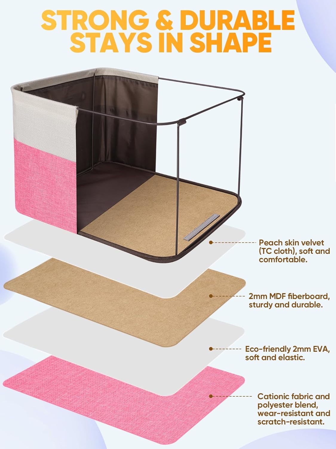 BALEINE 1 Pack Fabric Storage Bins for Shelves, Linen Storage Baskets for Organizing, Decorative Closet Bins for Clothes, Home (Pink, 14''x10''x8.5')